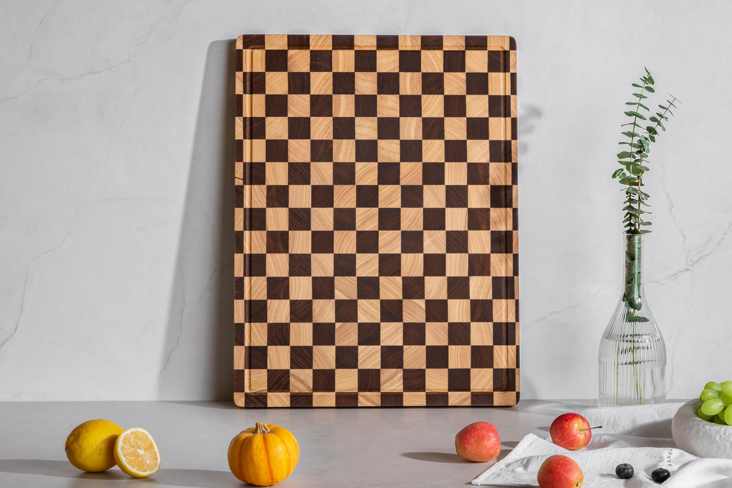 THETCHRY Cutting Boards for Kitchen, Extra Large Chopping Board for Stovetop, Checkered Acacia Wood Cutting Board with Juice Grooves, Butcher Block with Gift Box, 20" x 15" x 1"