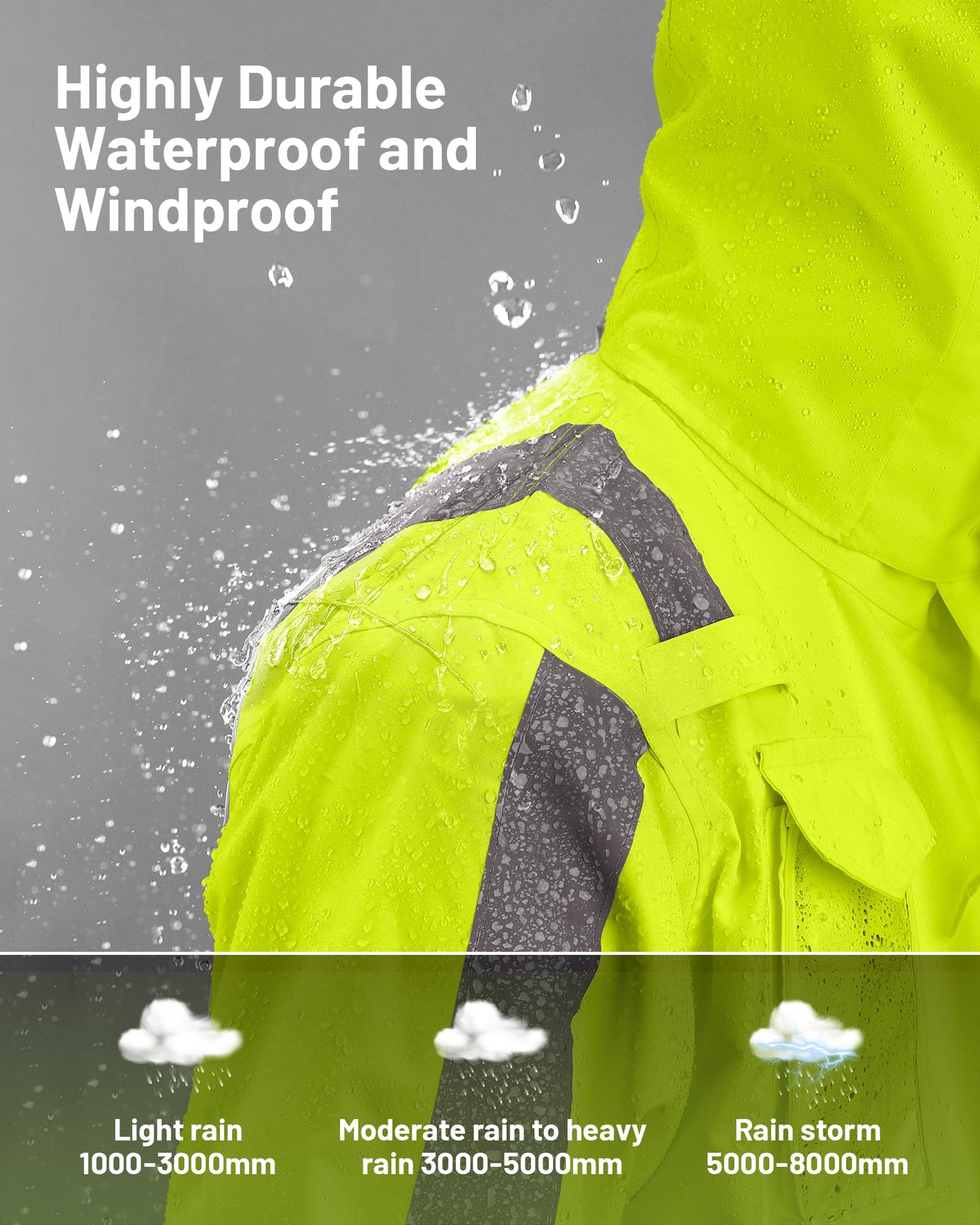Oumurs 300D Reflective Hi Vis Rain Jacket Safety Rain Suits for Men Women Class 3 High Visibility Waterproof Rain Jacket & Pants with Inner Mesh Lining,Rain Gear Work Construction Safety Hoodie