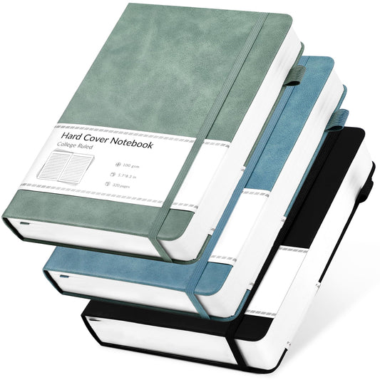 CAGIE 3 Pack Journals Notebooks for Women Men Thick Lined Journaling Notebooks A5 Leather Journals for Writing Hardcover Journal Supplies Diary, Green& Black& Blue