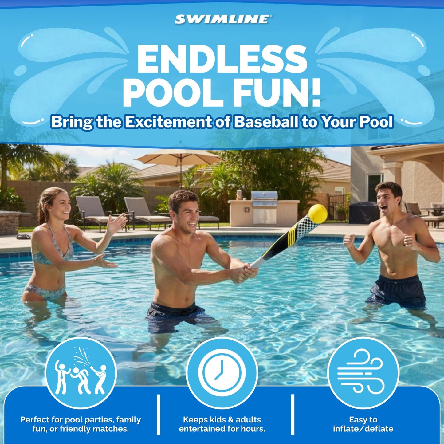 Swimline Neo Pool Baseball & Bat Set, Multi, One Size