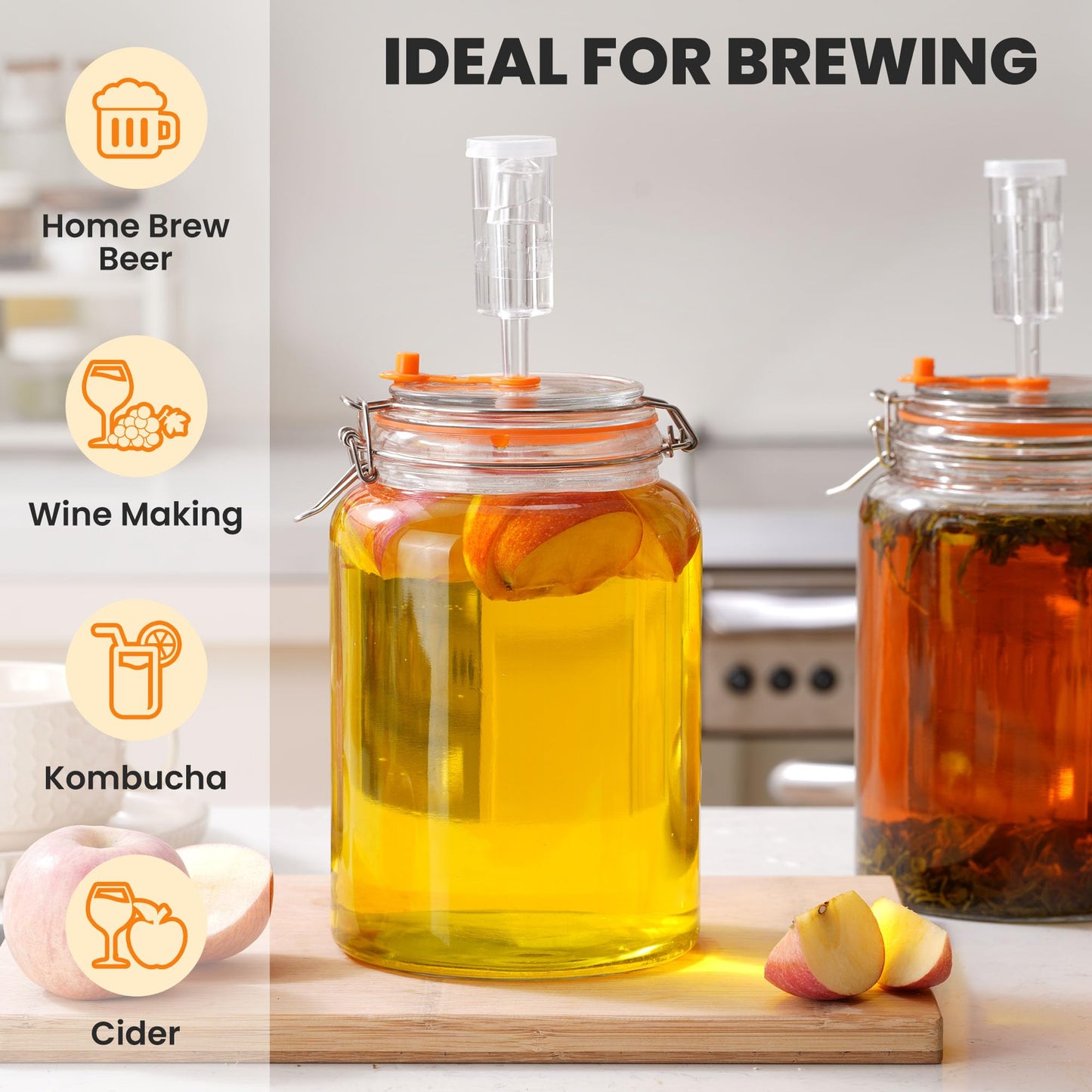 YARWELL 1 Gallon Fermentation Jars with Weights & Airlocks, Fermenting Kit for Sauerkraut, Kimchi, Kombucha and Pickles, 2 Pack