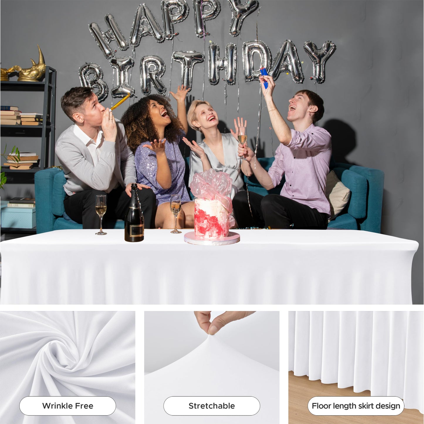 HolidayIdeas White Spandex Table Covers 6 Foot, Fitted Stretch Table Skirts 30x72 Inch, Wrinkle-Free Floor Length Polyester Tablecloths for Weddings Parties Banquets Events,2 Pack