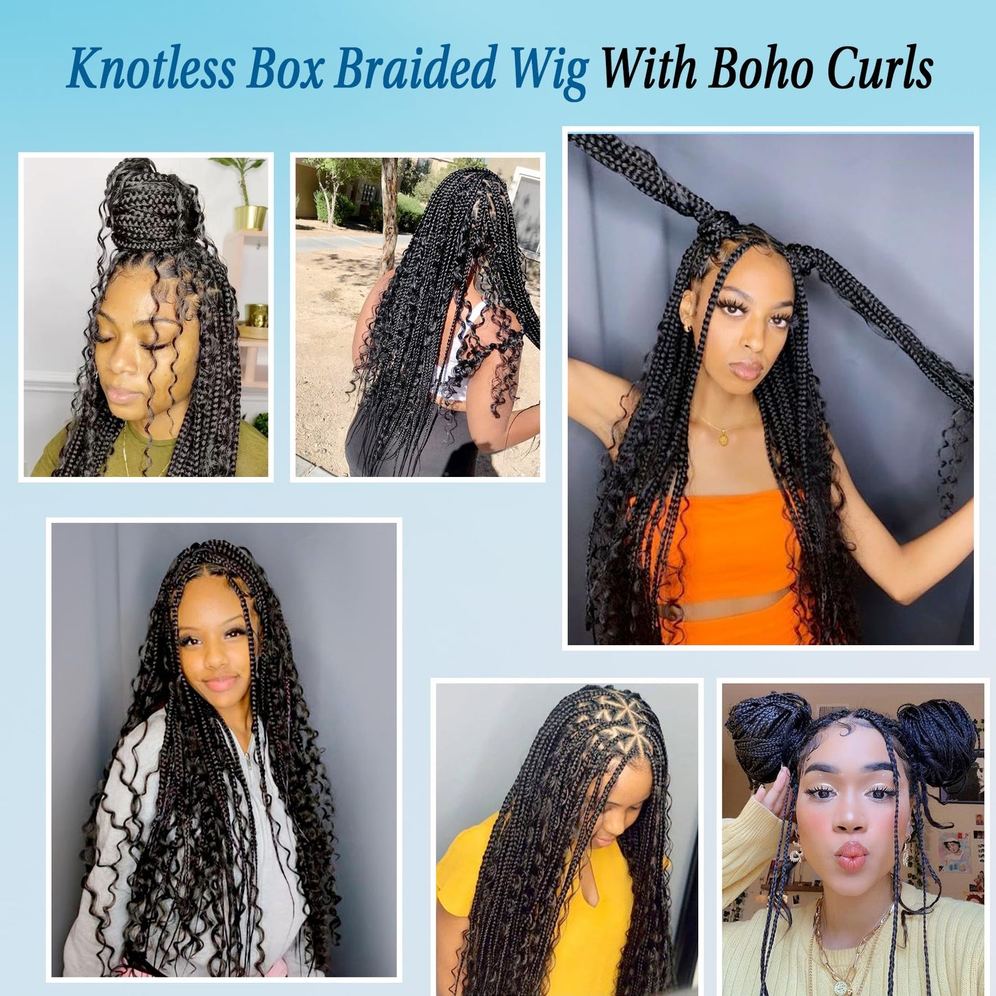 Olymei Boho Braided Wig Box Braid Wig Triangle Knotless Braided Wigs for Women Box Braid with Boho Curls Wig Braided Lace Front Wigs Full Double Lace Front Braided Wigs 36" Black