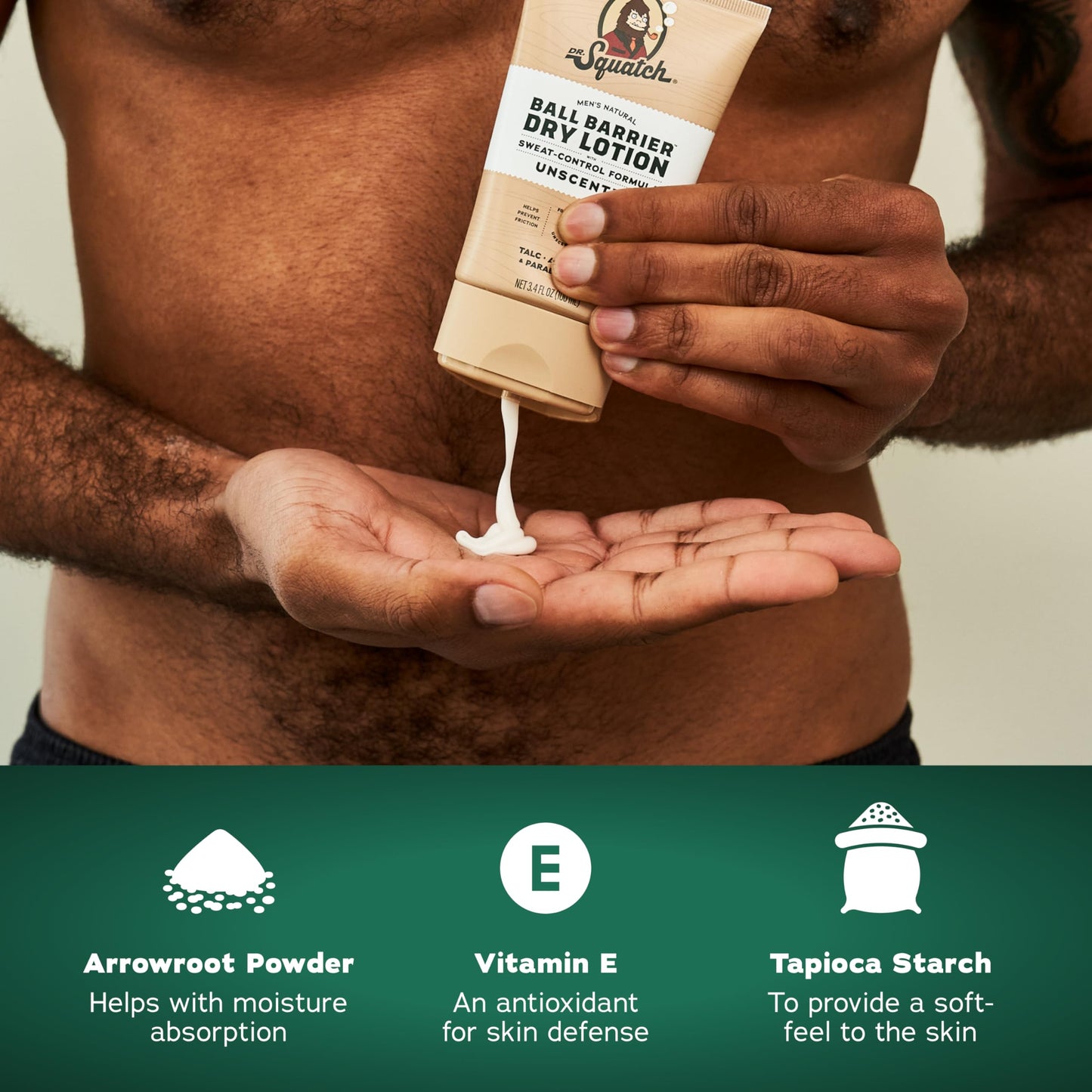Dr. Squatch Ball Barrier Dry Lotion, No Mess Body Powder Lotion for Men, Made With Natural Ingredients - 2-Pack Rainforest Rapids