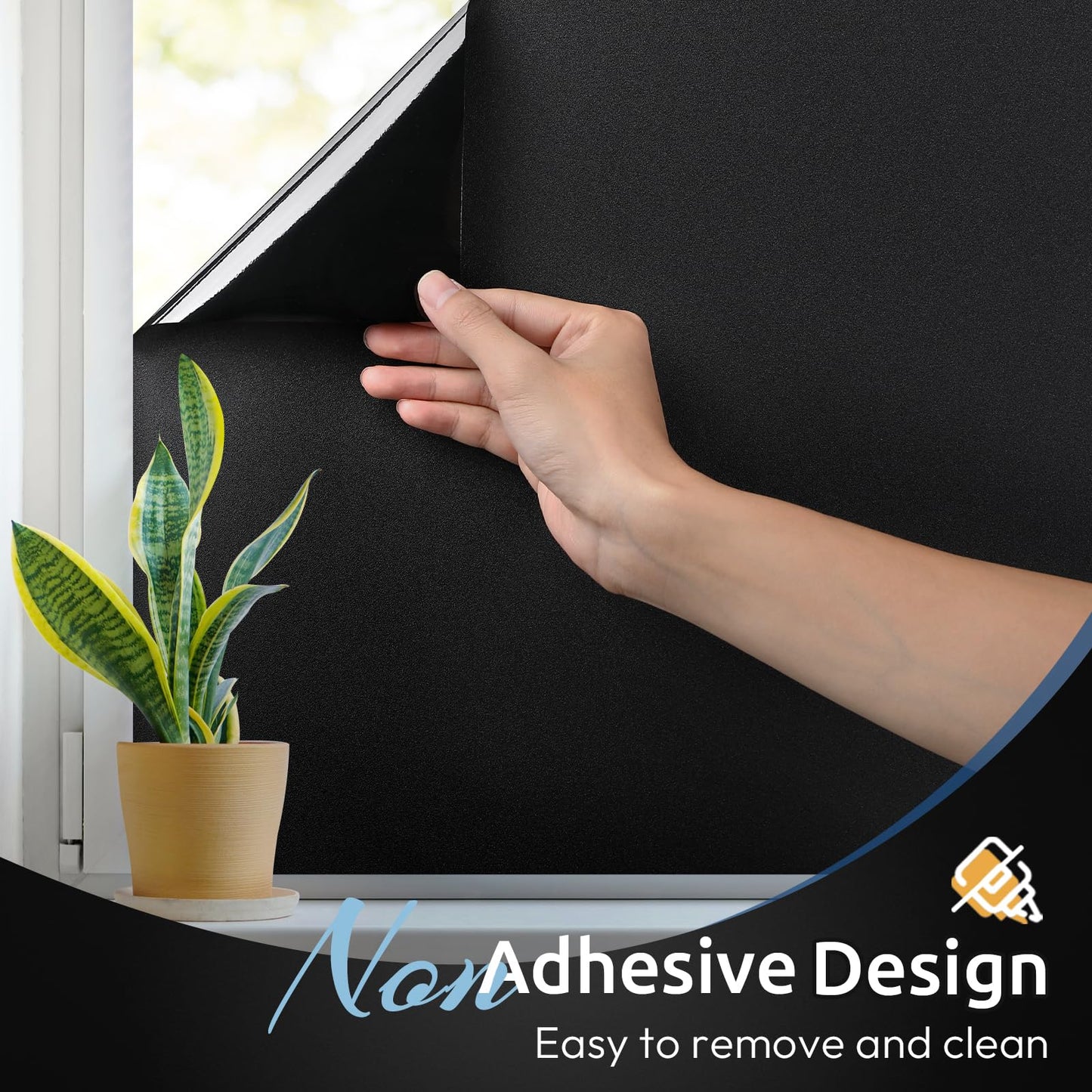 rabbitgoo Blackout Window Film, Removable Window Tint in House Static Cling, Darkening Privacy Heat & Light Blocking, Window Cover Day Sleep for Home Garage Bedroom Black 29.5 x 118.1 Inches