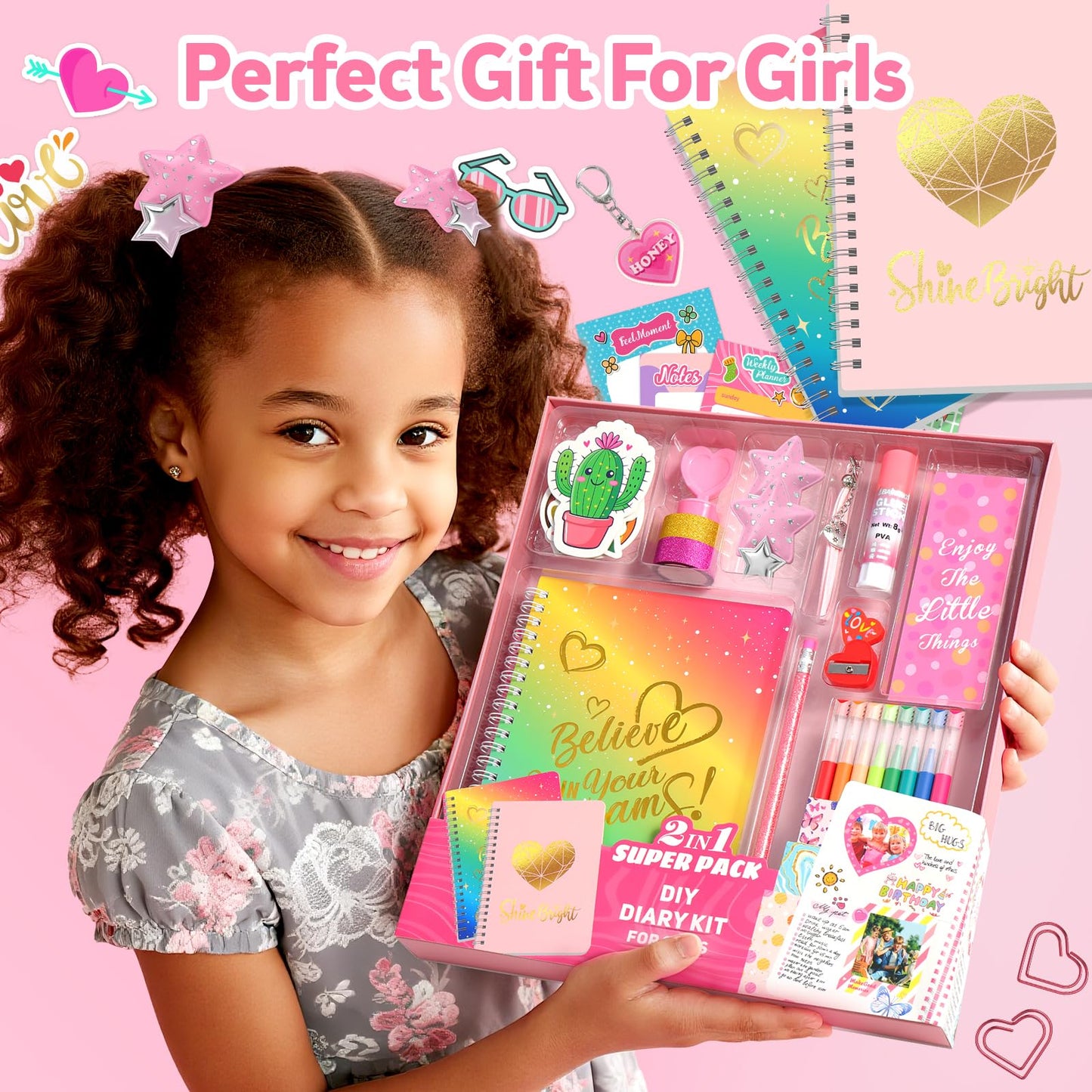 Axirata 2-Pack DIY Journal Kit for Girls, Journal Set for Tween & Teen Girls 6-8-14 Year Old, Art & Crafts Stationery Kit, Scrapbook & Diary Supplies Toy Set Birthday Christmas Ideal Gift for Girls