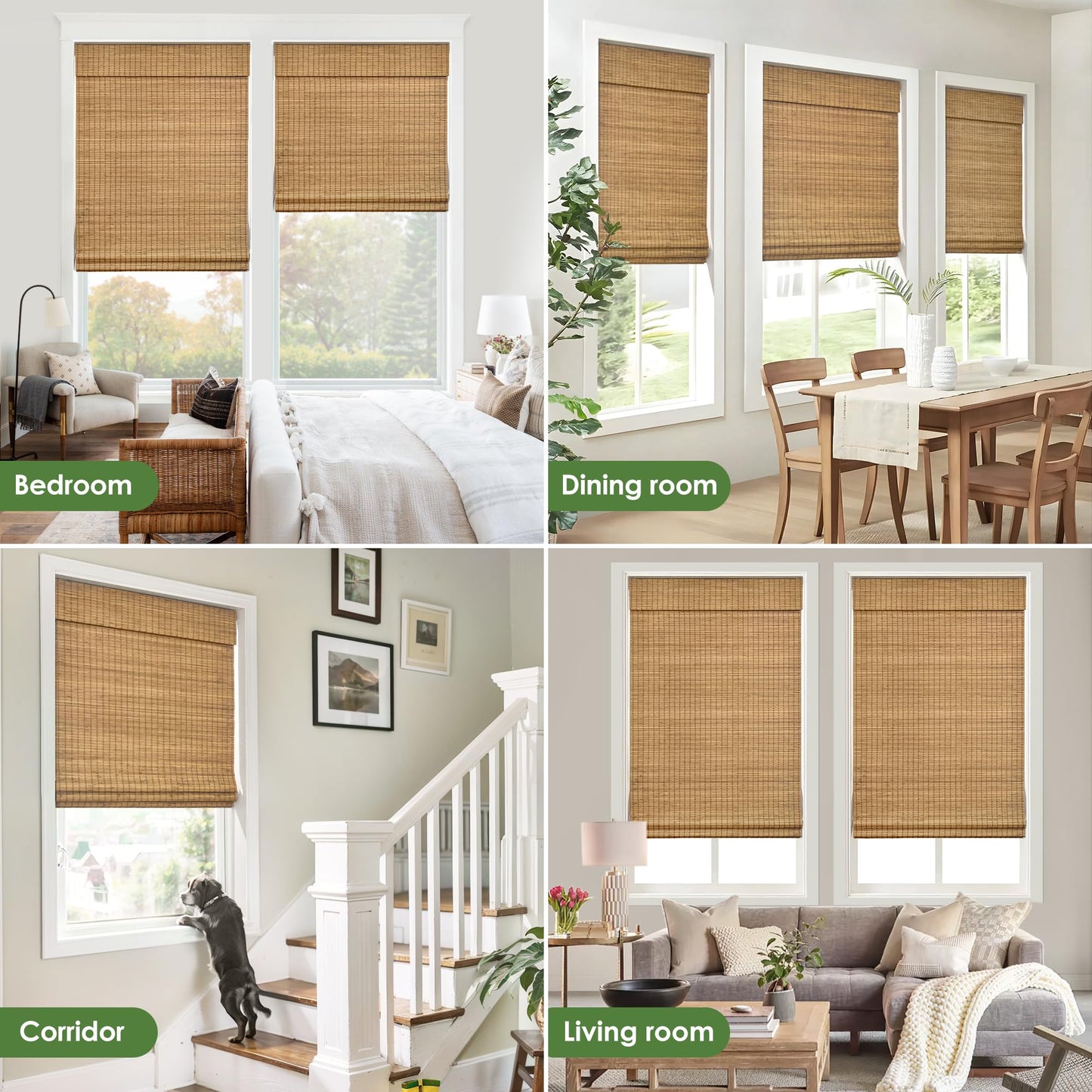 LazBlinds Cordless Bamboo Roman Shades, Privacy Blinds for Interior Windows, Room Darkening Roll Up Bamboo Blinds for Home & Patio, 31.5" W x 64" H, Highfield Teak