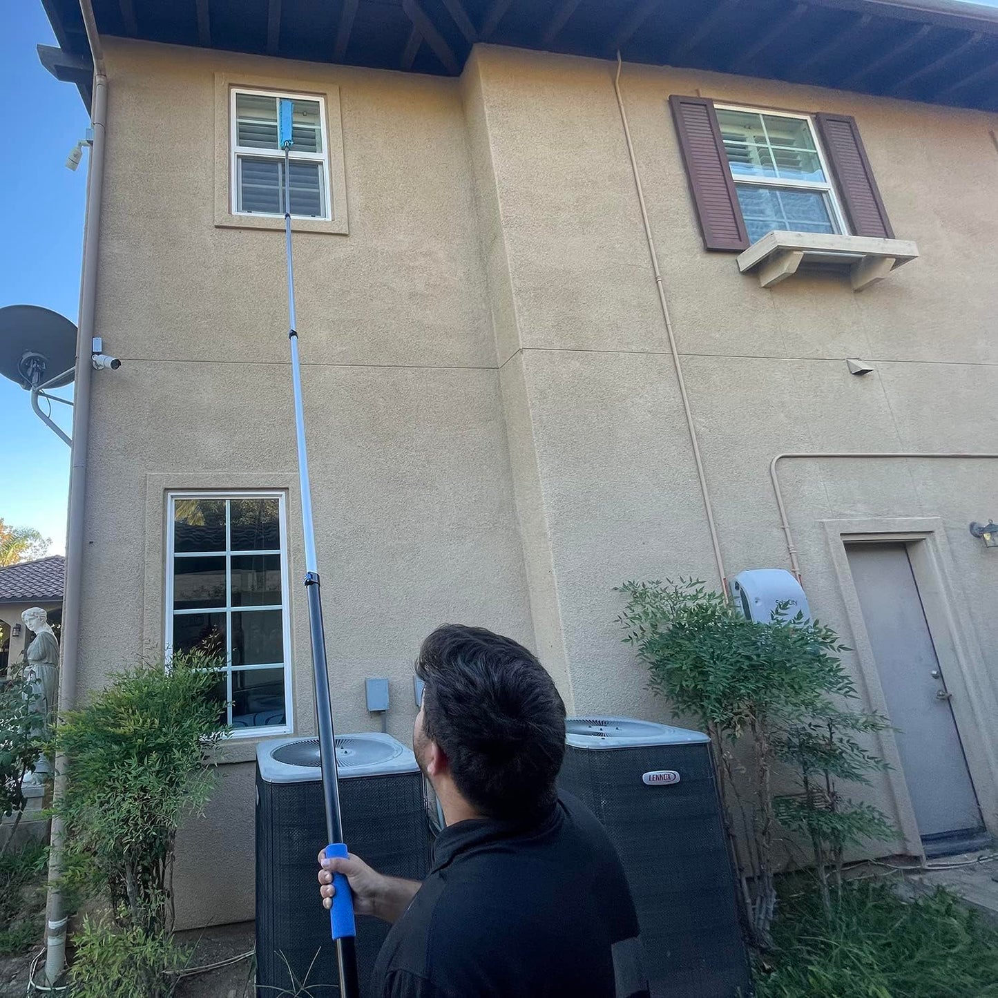 Hicavar 25 Foot High Ceiling Fan Duster with 6-18ft Extension Pole, Extendable Reusable Cobweb, Feather, Window Cleaning Squeegee Kit