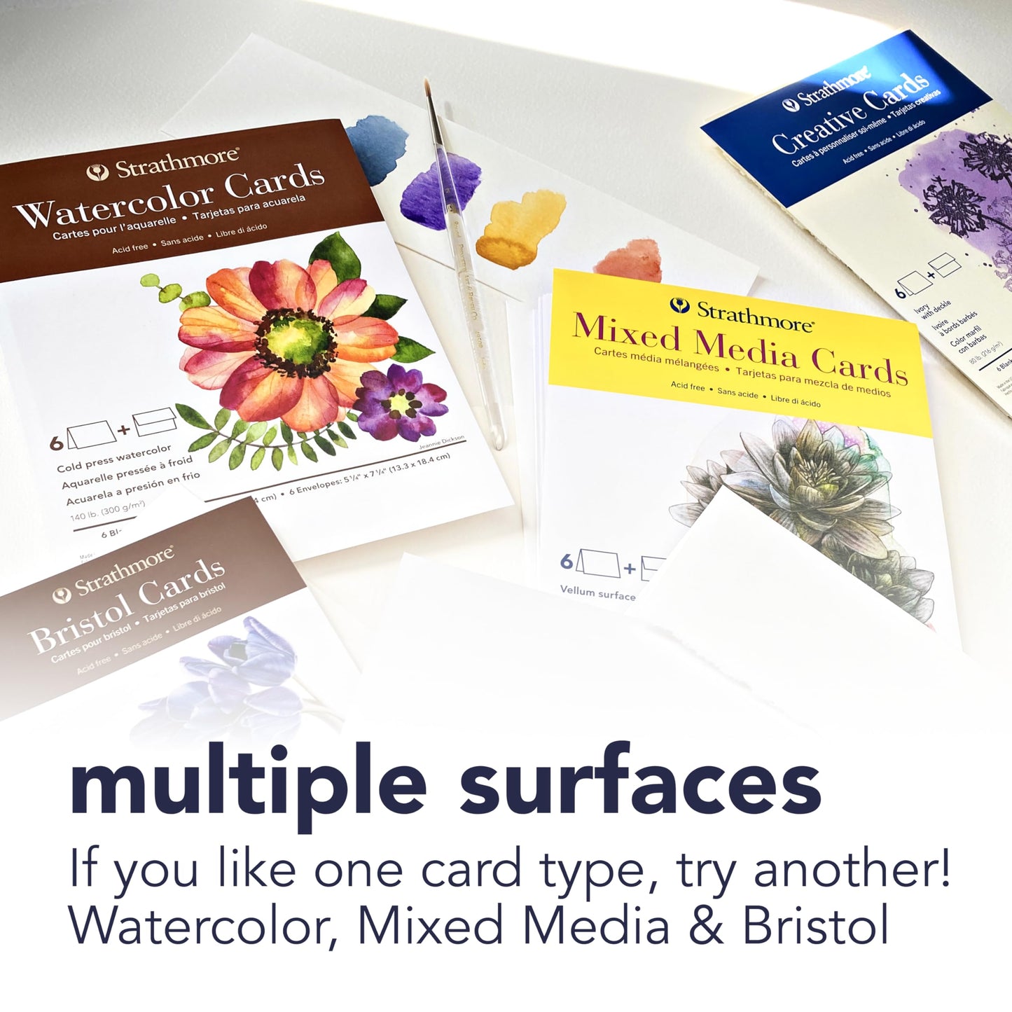 Strathmore Creative Cards with Envelopes, 80 lb. Smooth Surface, 5 X 6.875 inches, Ivory/Deckle, Package of 50 (105-235)