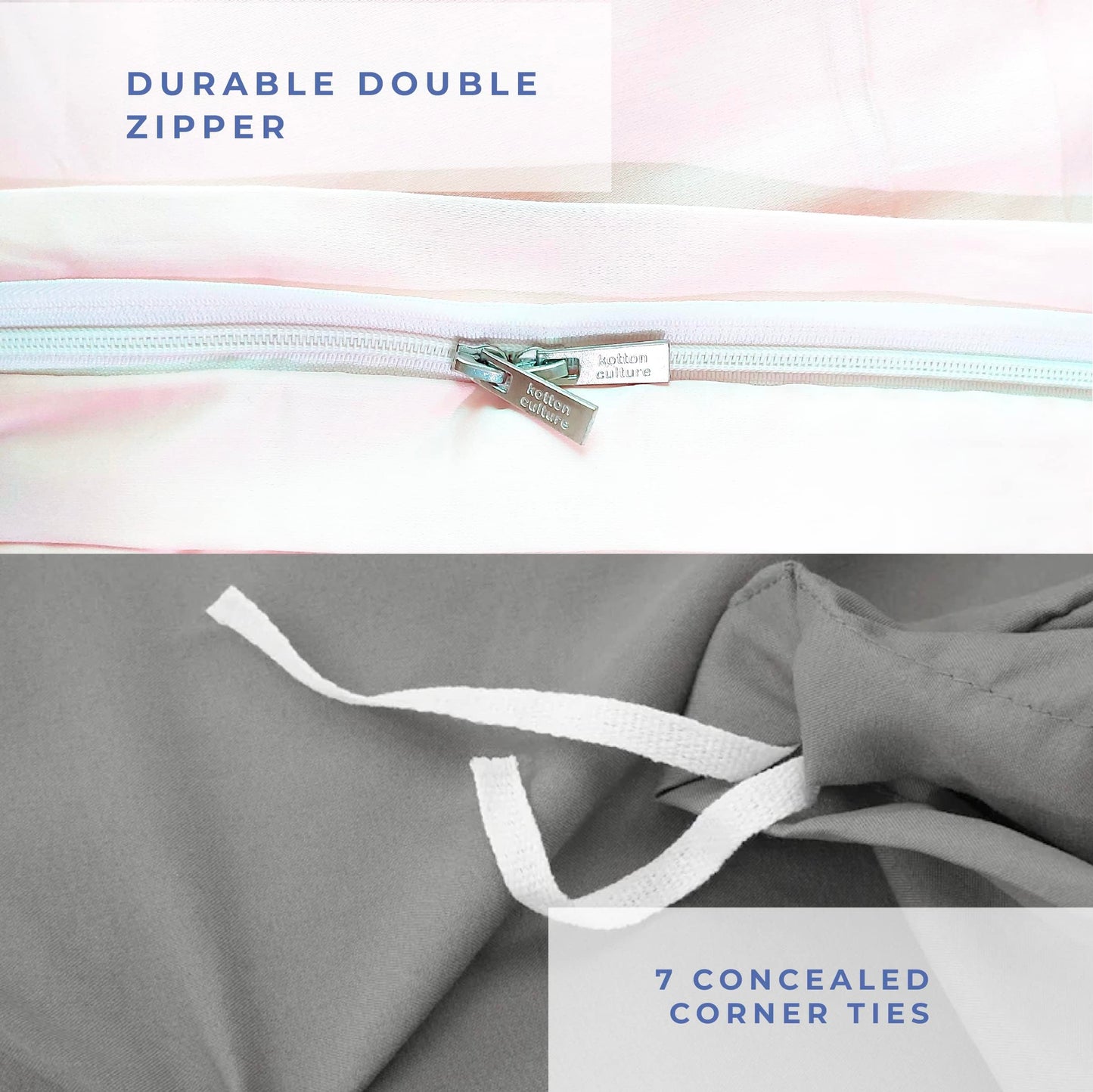 Kotton Culture 3 Pc Queen Size Duvet Cover Set 100% Egyptian Cotton - Luxury 1000 Thread Count Hotel Quality, Soft, Breathable, Comforter cover with Zipper Closure & Corner ties (White,Queen 90"x 90")