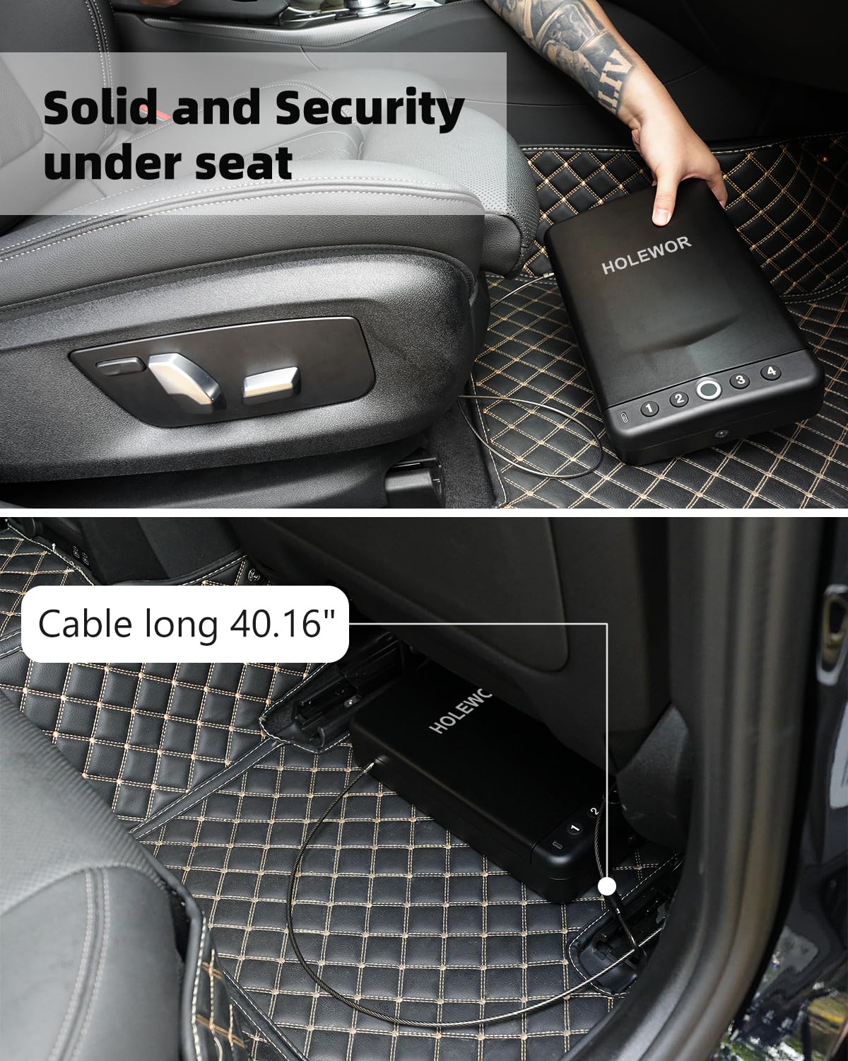 HOLEWOR Car Gun Safe, Small Pistol Safe Biometric Gun Lock Box for Handgun, Portable Fingerprint Quick Access Travel Gun Case for Nightstand Bedside