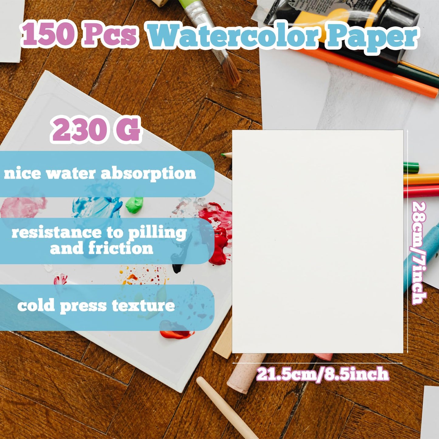 150 Sheets Watercolor Paper, 8.5"x11" Water Color Paper Bulk, 110 lb 230 GSM APaint Paper for Watercolorist Painting Drawing Artists Adults
