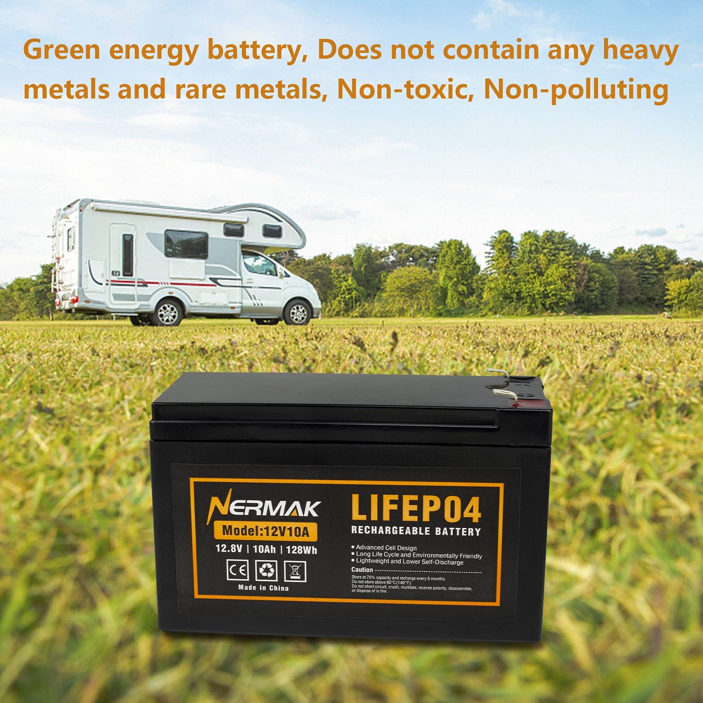 Nermak 2 Pack 12V 10Ah Lithium Ion LiFePO4 Deep Cycle Battery, 2000+ Cycles Rechargeable Battery for Solar/Wind Power, UPS, Scooters, Lighting, Power Wheels, Fish Finder Built-in 10A BMS