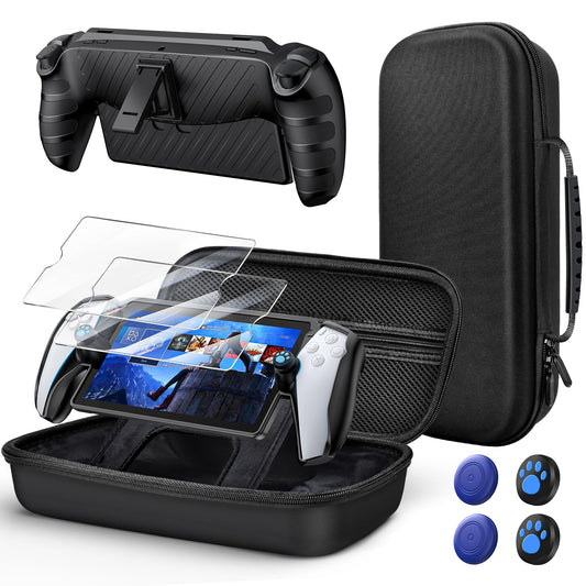 10 in 1 Accessories Kit for Playstation Portal, KOVA Carrying Case & TPU Skin Cover with Kickstand for PS5 Portal Console, Travel Shell with 2* Screen Protector & 4* Thumb Grip for PS Portal Handheld