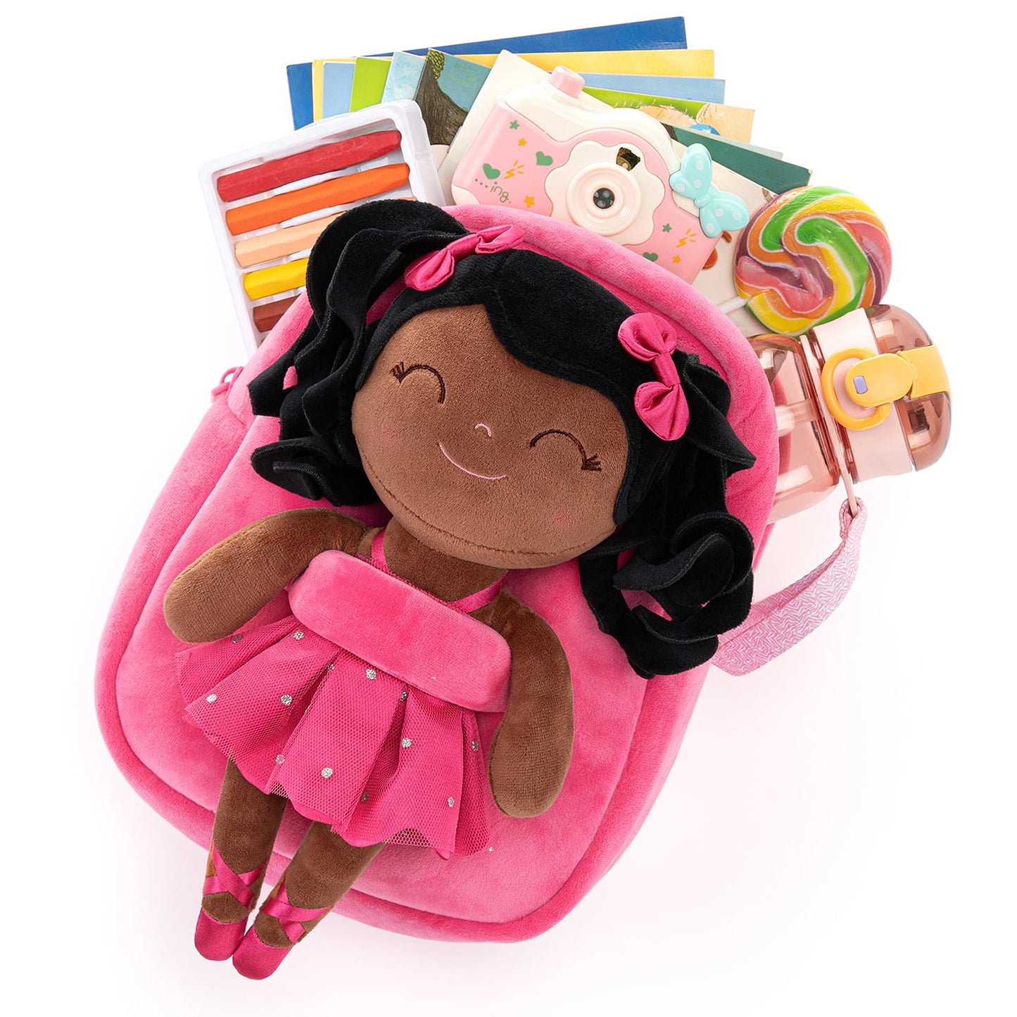 Gloveleya Toddler Backpack for Kids Soft Toys Plush Curly Ballet Girl Doll Rose 9 Inches