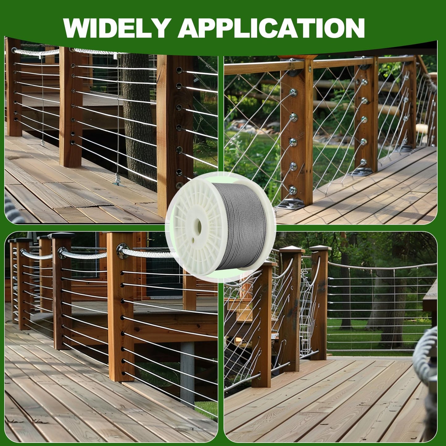 3/32 in Stainless Steel Cable Wire Rope 1000ft, 7x7 Strands Stainless Steel Aircraft Cable, for Deck Railing, String Light Hanging, Marine Rigging, Garden Wire with 300 M2.5 Crimping Loops