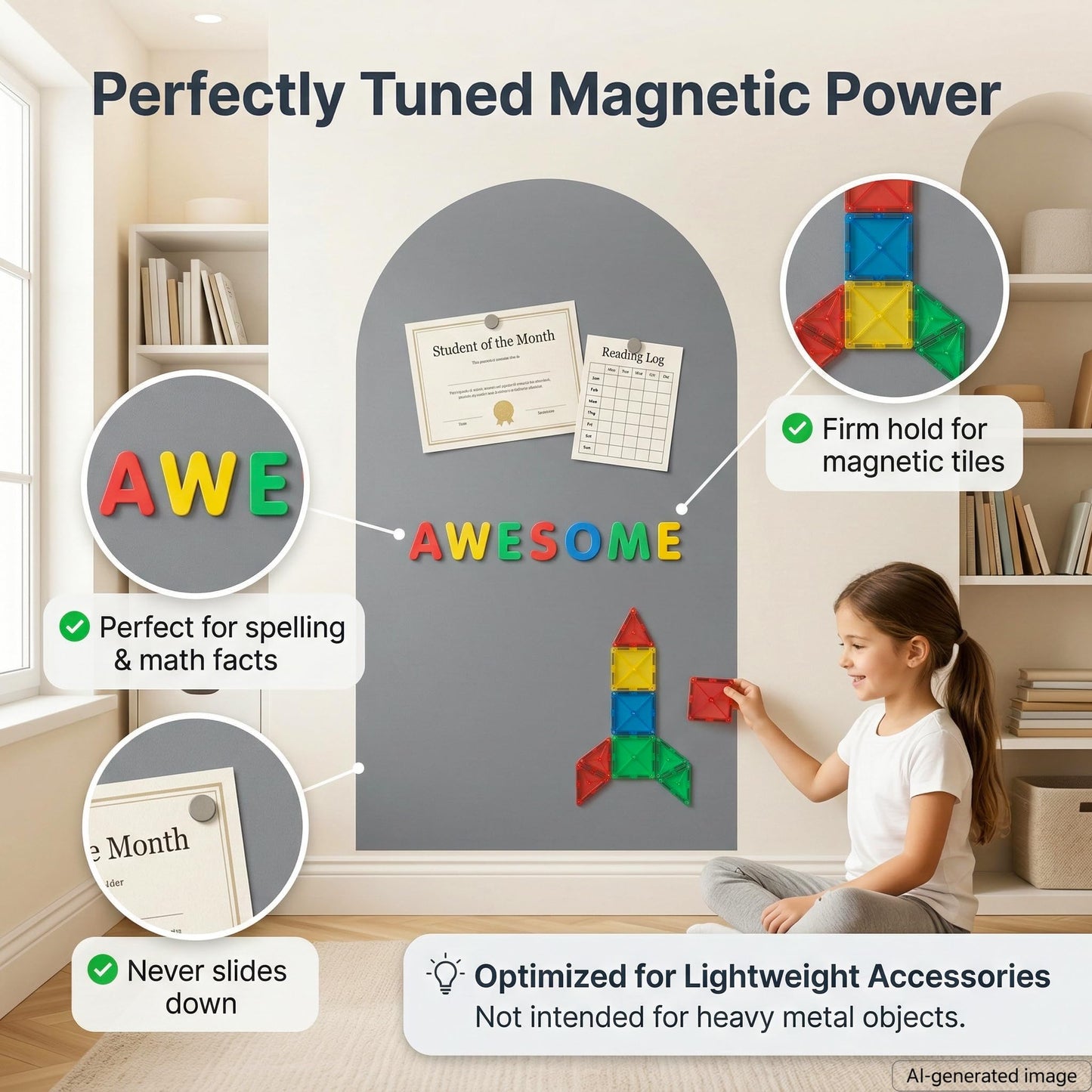 Qiytecno Magnetic Arch Wall Decal: Large 39.4"x23.6" Strong Adhesive Screen Free Chalkboard for Wall - Modern Playroom Decor & Homeschool Learning Station for Toddlers 1-4 & Kids 5-10 (Quiet Gray)