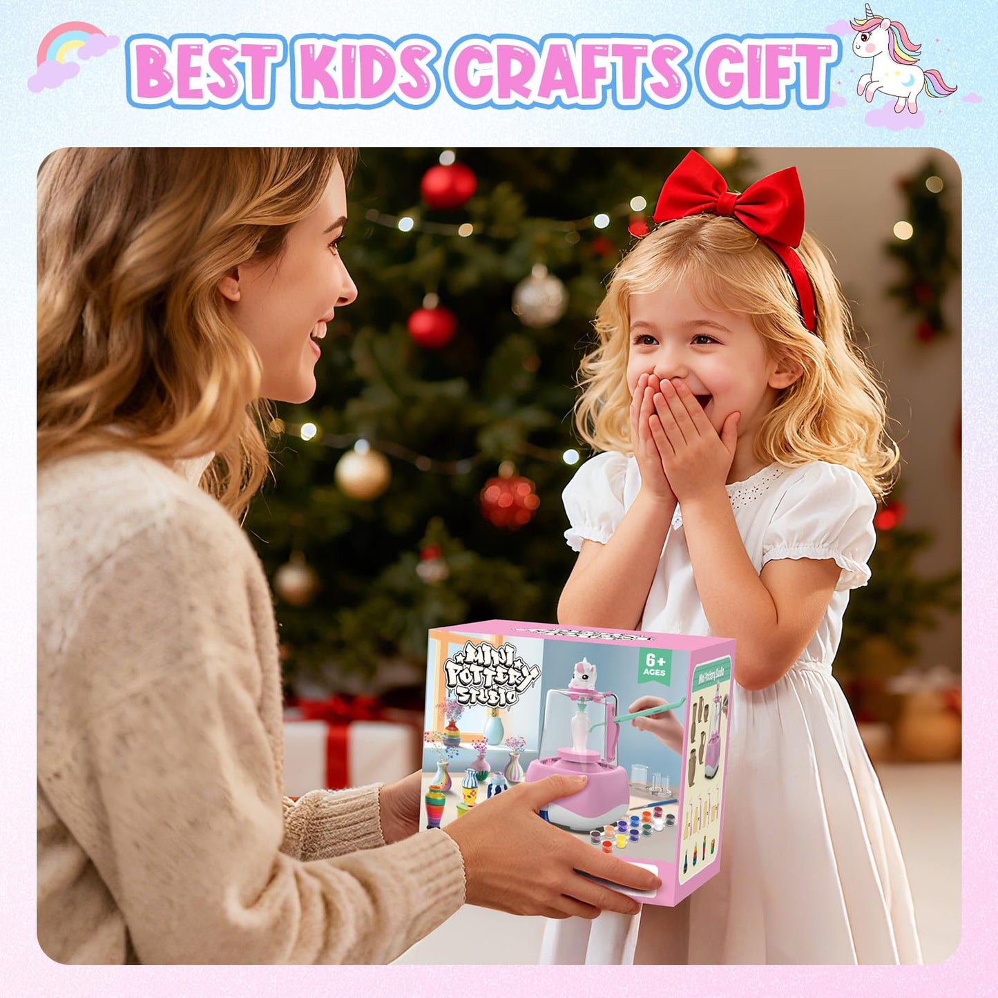 Wwzzey Mini Pottery Wheel for Kids, Pottery DIY Crafts Toy with Painting Kit Gifts for Christmas Toy for Kid Boy Girl Ages 8-12 Toys for Girl 6 7 8 9 10 11 12 Year Old- Pink