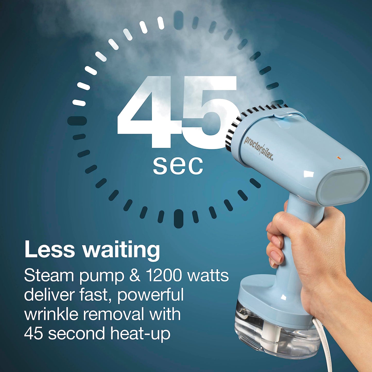 Proctor Silex Compact Travel Iron & Garment Steamer for Clothes, Ready in 45 Seconds for 7 Minutes of Continuous Use, Portable and Lightweight, Vacation Essentials, 1200 Watts, 120 ml Water Tank, Blue