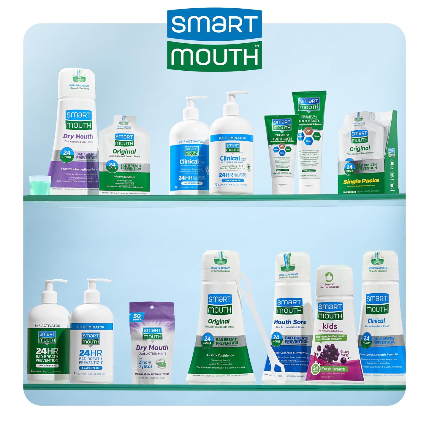 SmartMouth Clinical DDS 2-Bottle Activated Mouthwash with Pumps - Gum Health Support for Adults - 12-Hour Fresh Breath Mouthwash - Clean Mint Flavor, 32 fl oz (16 fl oz per Bottle)