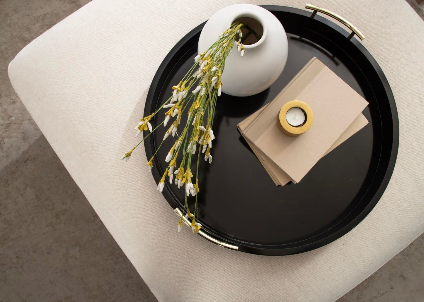 Kate and Laurel Lipton Circle Coffee Table Living Room Decor or Large Serving Tray, 22" Diameter, Black/Gold