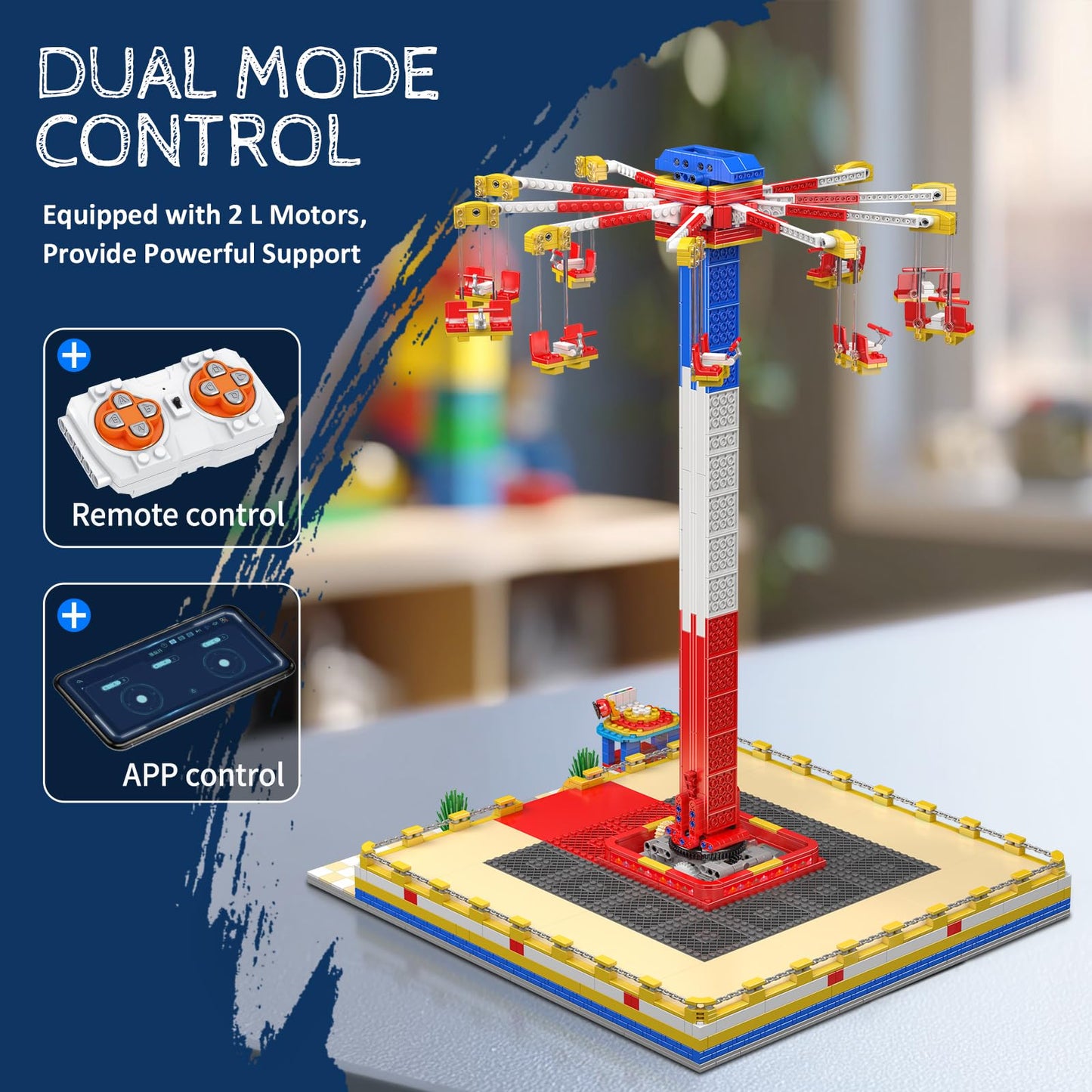 Mould King Flying Swing Ride Building Set, Rotating Flying Chair Amusement Park Model Kit, City Construction Building Blocks Set, Home Decoration Gift for Teens, Adults(1581 Pcs)