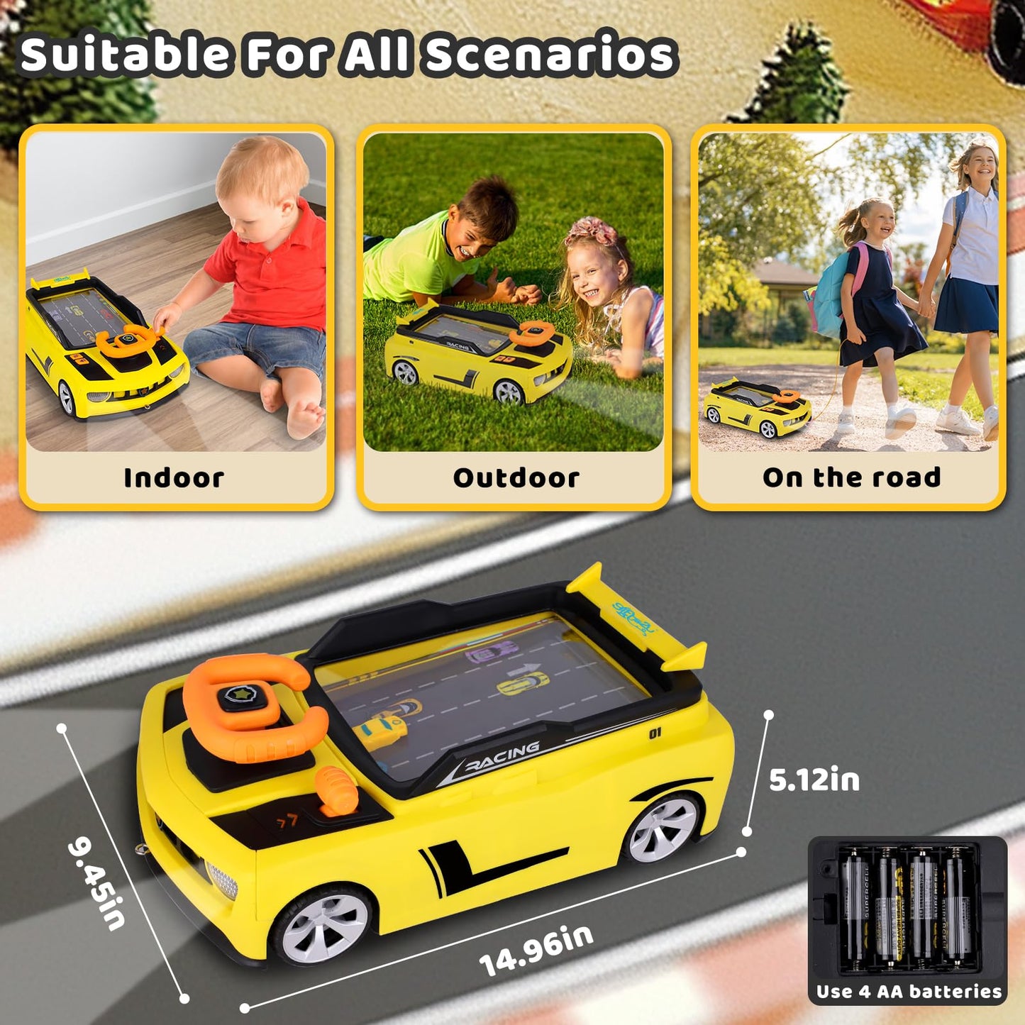 Gifts2U Musical Steering Wheel Racing Car Toy for Kids, with Music and Light Simulated Learning Driving Cars Adventure Toys Competition Game Birthday Gift for Boy Girl Toddler Age 3 4 5 6 7 8
