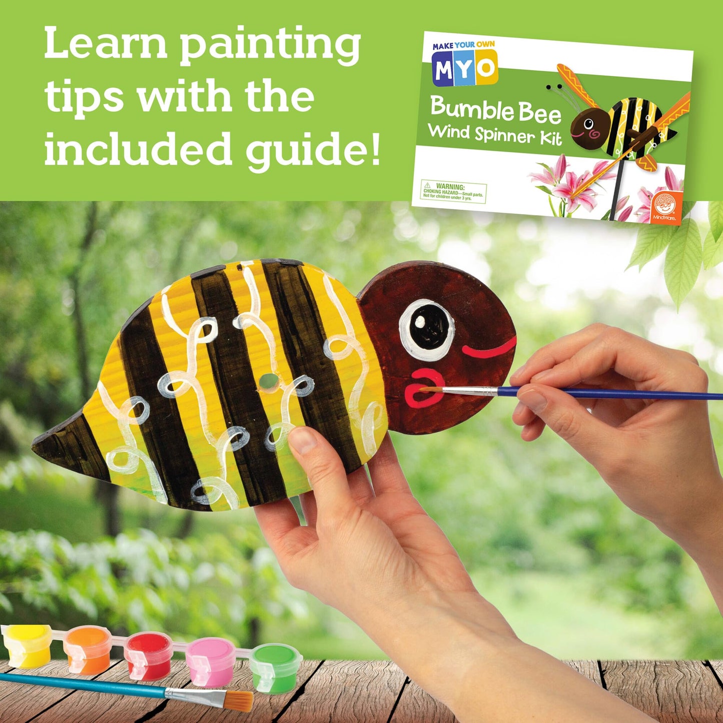 MindWare Make Your Own Bumble Bee Wind Spinner Wood Craft Kit - Build & Decorate for Ages 8 & Up