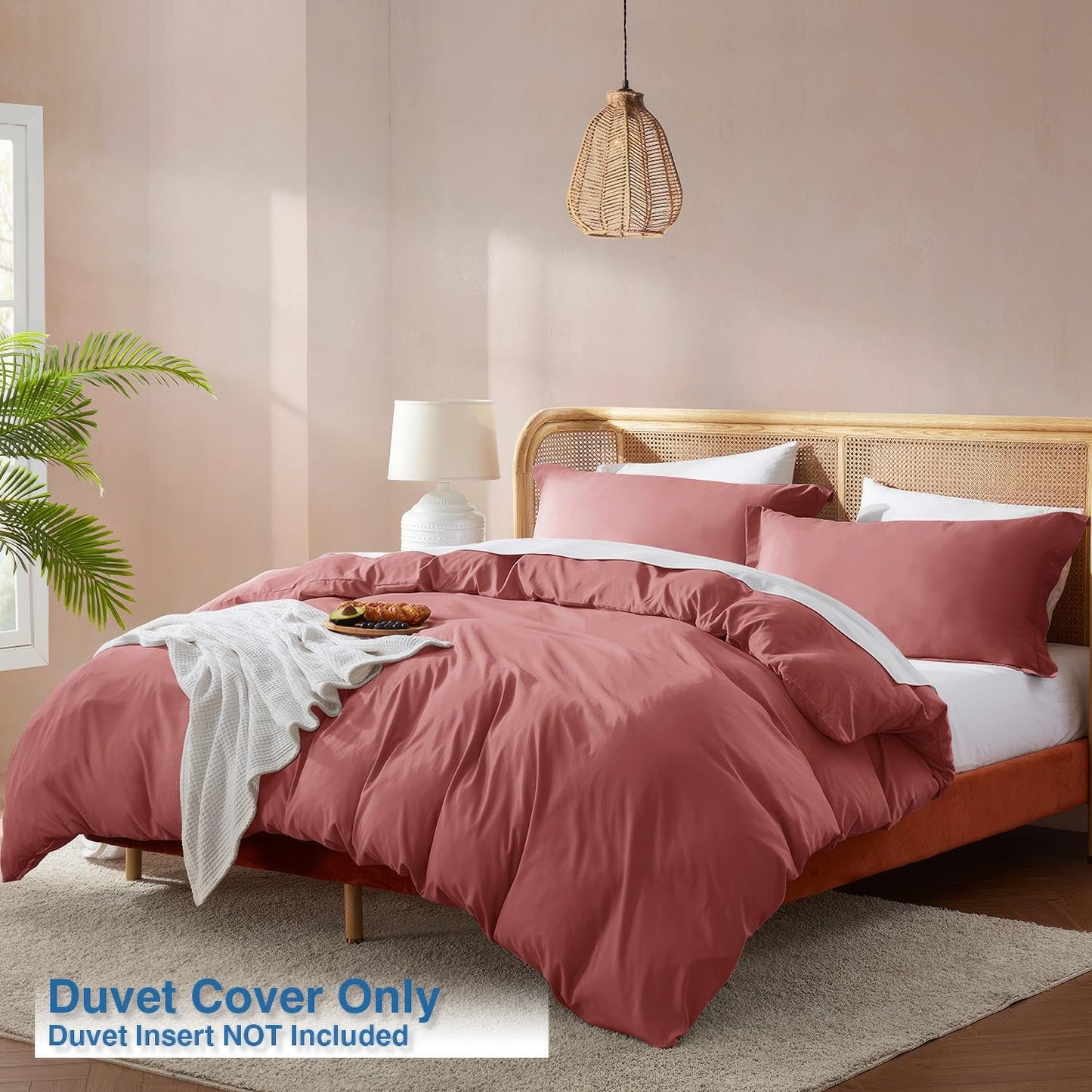 Nestl Pink Clay Duvet Cover Queen Size - Soft Double Brushed Queen Duvet Cover Set, 3 Piece, with Button Closure, 1 Duvet Cover 90x90 inches and 2 Pillow Shams