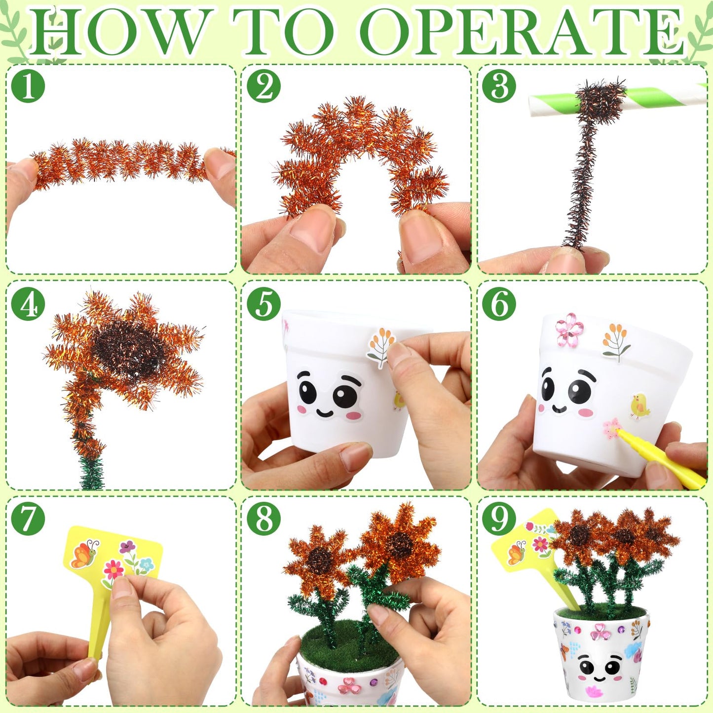 Funnymoom 36 Set Garden Plastic Pot Craft Kit DIY Flower Plant Spring Craft Pot with Pipe Cleaners Stickers Flower Planting Growing Kits for Creative Activity Art Project Home Bulk Painting