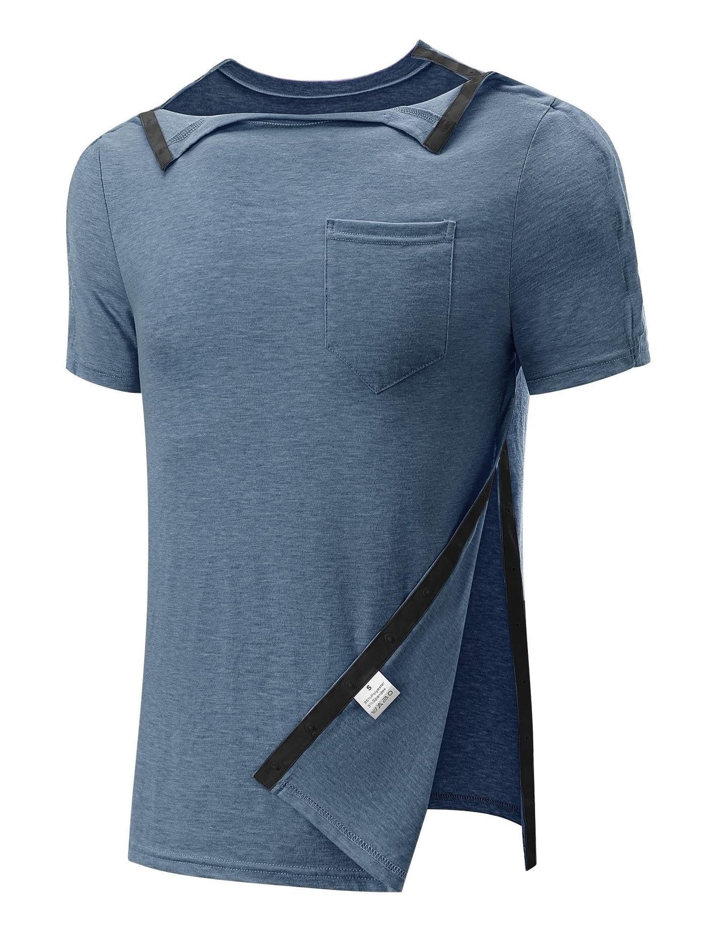 Poriff Surgery Shirts Men Arm Broken Clothes Full Snap Button Up Down Adaptive Hospital Post Operative Clothing Cancer Disabled Supplies Side Open Front Pockets Bedridden Man 2 Pack