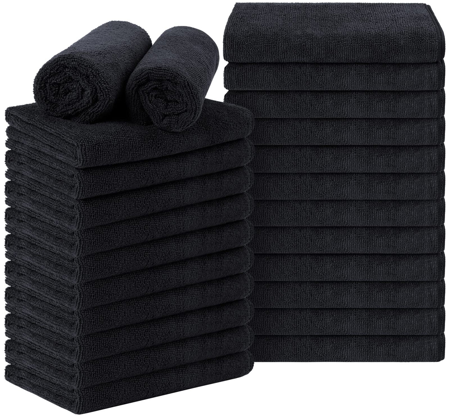 Orighty Black Salon Towel, Pack of 24(Not Bleach Proof, 16 x 27 Inches) Super Soft and Absorbent Microfiber Hair Salon Towels for Salons, Hand, Gym, Bath, Spa and Home Hair Care