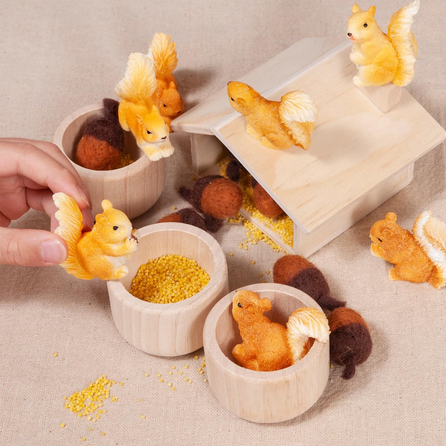 MONT PLEASANT Sorting Stacking Wooden Toys for Toddlers, Squirrel Montessori Toy Toddler Sensory Bin Tool Toys, Wood Squirrel Toy House Fine Motor Skill Toys Early Learning Educational Gift for Kids