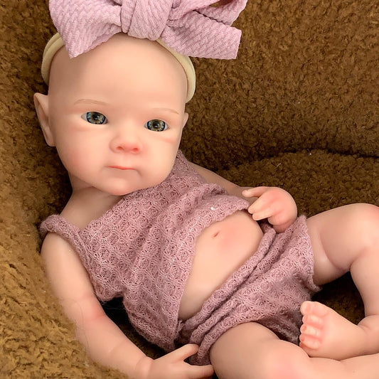 Yokyyi Reborn Baby Doll - 13 Inch Bettie, Anatomically Correct, Realistic Soft Silicone Doll with Dark Pink Bow Dress