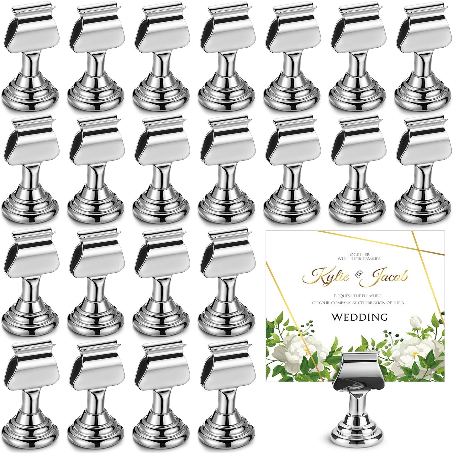 Kathfly 24 Pcs Wedding Table Number Holders 1.7 Inch Metal Silver Mini Place Card Holders Bulk Harp-clip Table Sign Stands Card Holder Display Picture Memo Notes Menu for Restaurants Birthday Decor