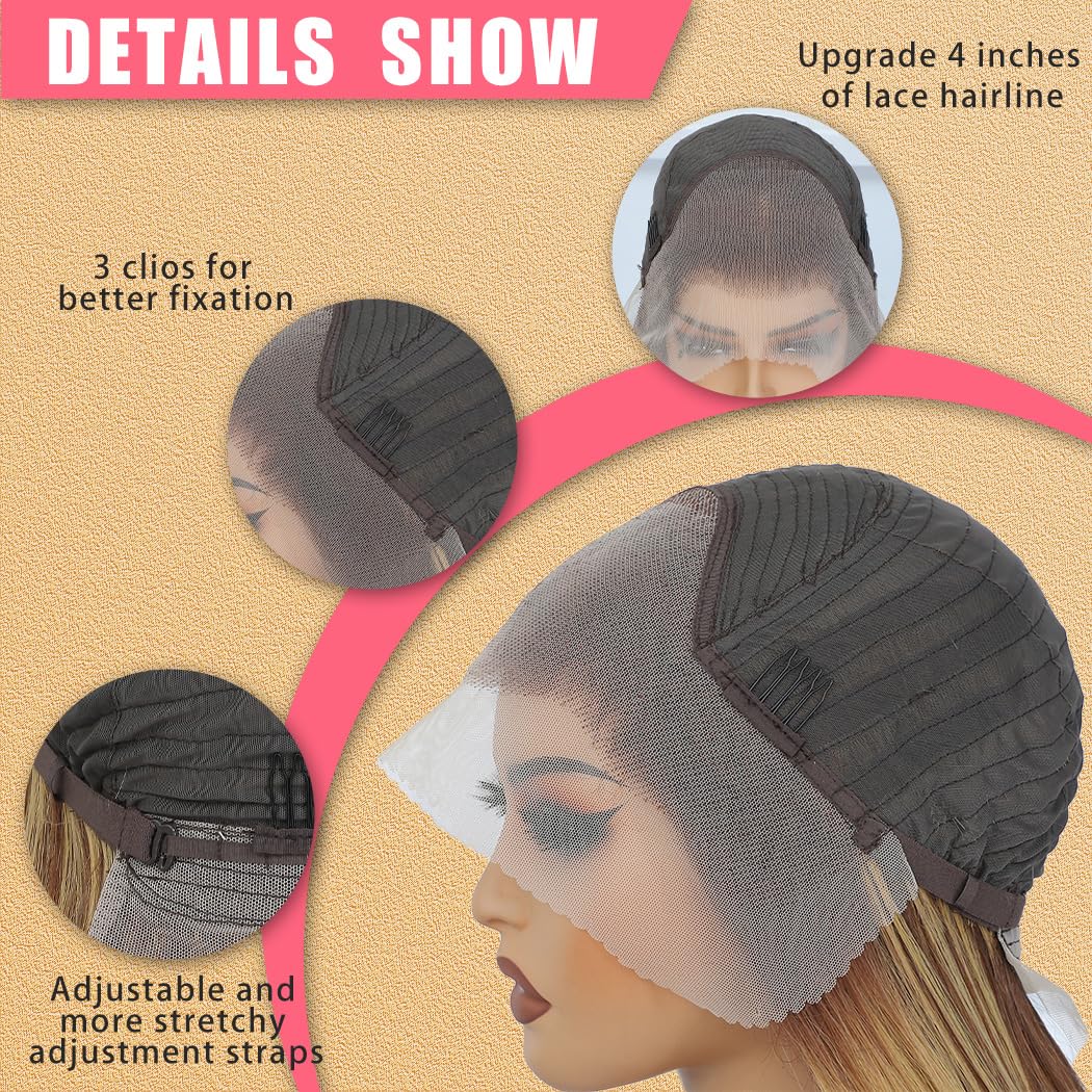Koreyo Highlight Lace Front Wig Pre Plucked 13x4 HD Glueless Honey Blonde Lace Front Wig for Women Natural Looking Synthetic Heat Resistant Fiber Lace Wig (26 Inch)