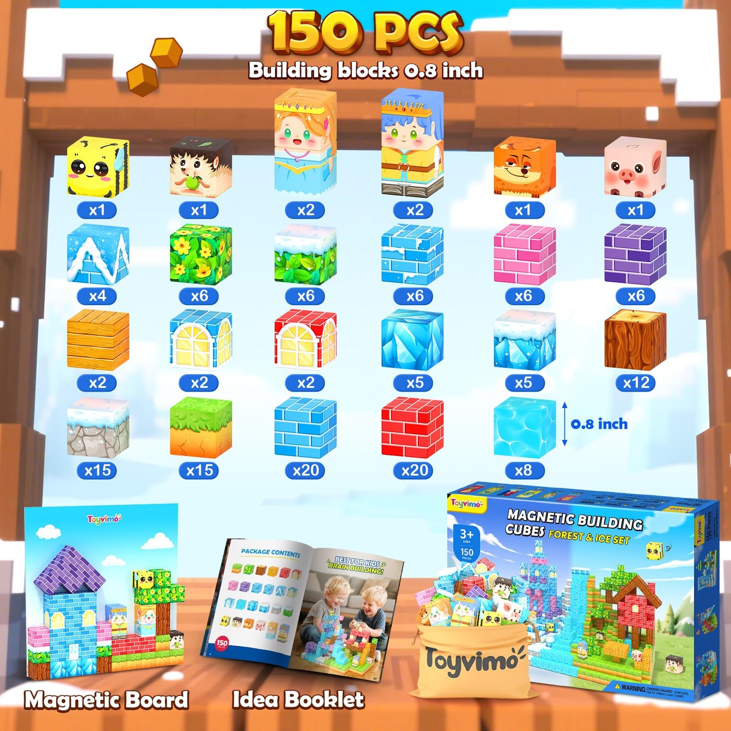 Magnetic Blocks 150PCS with Magnetic Board Boys Toys Ages 3-5 6-8 10-12 STEM Building Kids Toys, Build Mine Magnet World Educational Gift for Boys and Girls Ages 3+