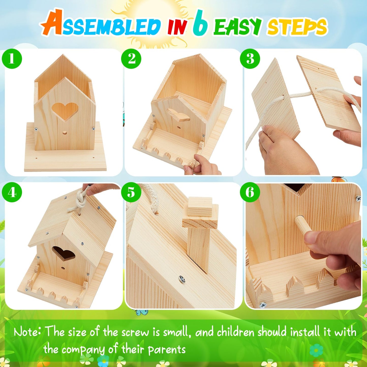 Juexica 2 Pack Bird House Kit Wooden DIY Birdhouse to Paint Build a Bird Bungalow Birdhouse Crafts to Build Family Home Arts and Craft Projects Christmas Birthday Party Gift(Love Shaped)