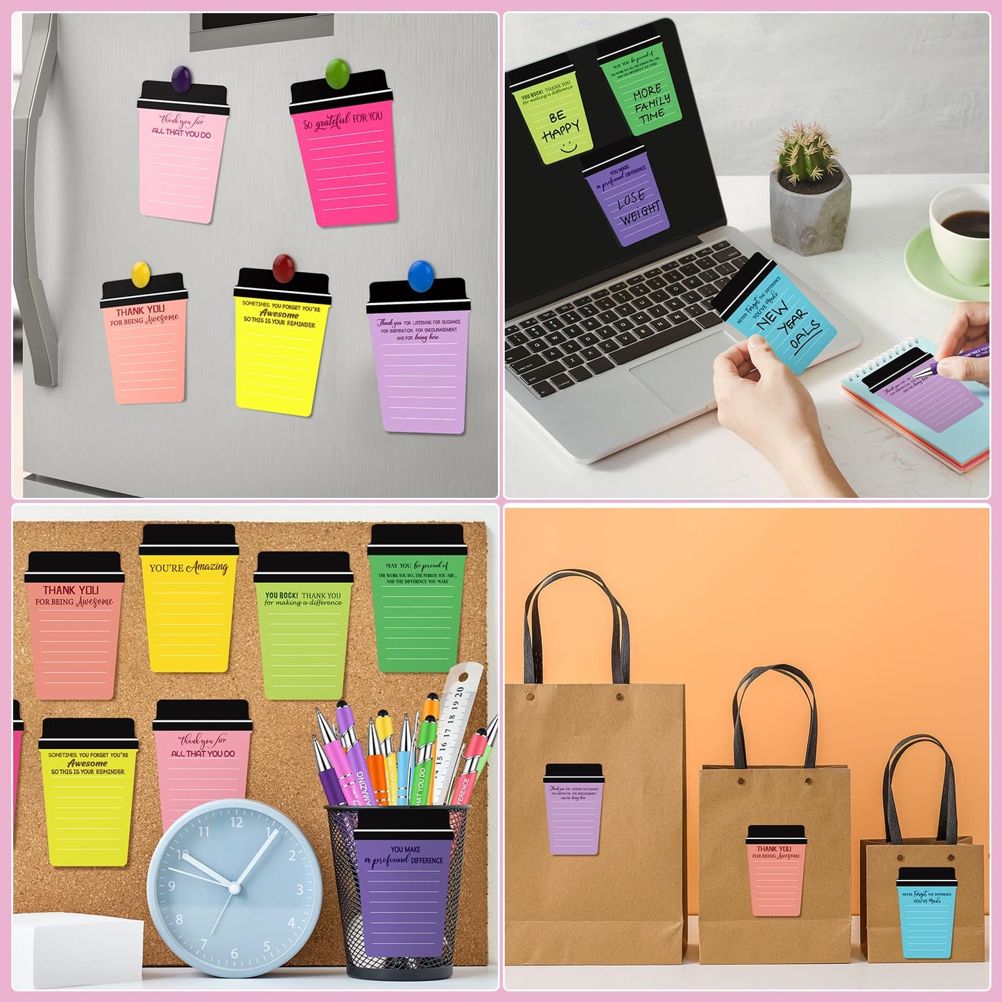 Kosiz 30 Set/90 Pcs Thank You Coffee Cup Notepads Bulk with Ballpoint Pens Bags Inspirational Sticky Notes Teacher Appreciation Week Gifts Thank You Gifts for Staff Employee Team Teacher Nurse