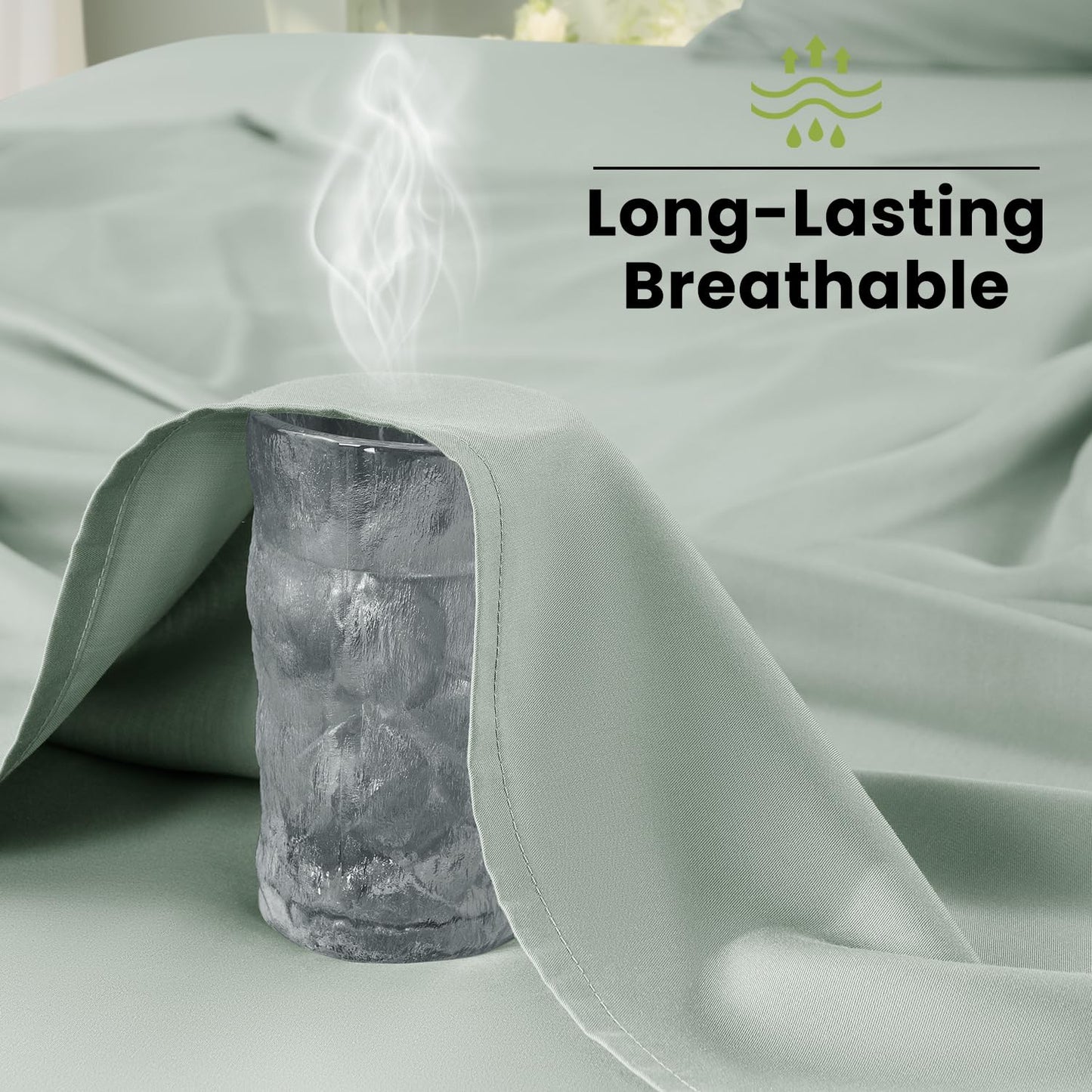Shilucheng 100% Viscose Derived from Bamboo_Sheets, Extra Deep Pocket Sheets Fits 18"-24" Thick Mattress, Cooling & Breathable Bed Sheets 4Pcs, Hotel Silky Bedding Set (Queen,Sea Glass)