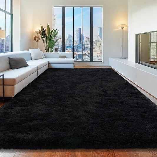 AAFKK 8x10 Area Rugs for Living Room, Black Fluffy Shaggy Rug Soft Carpets, Big Rugs for Bedroom Nursery Kids Room Dorm Home Decor Aesthetic