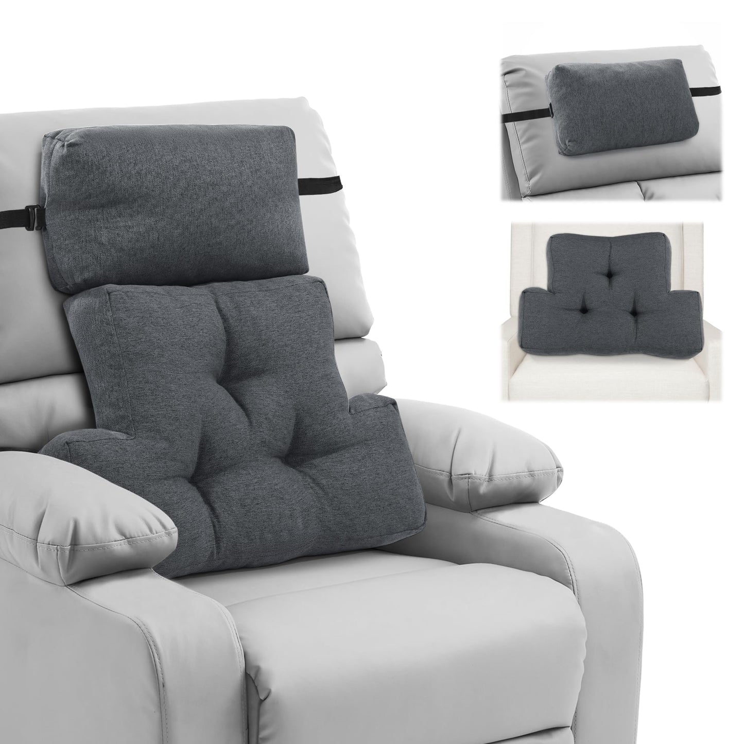 ROYALAY 2 Pcs Neck Pillow Lumbar Support for Recliner, Back Pillow for Chair with Adjustable Headrest Pillow, Back Rest Pillow for Office Chairs, Recliners,Sofa, Couch