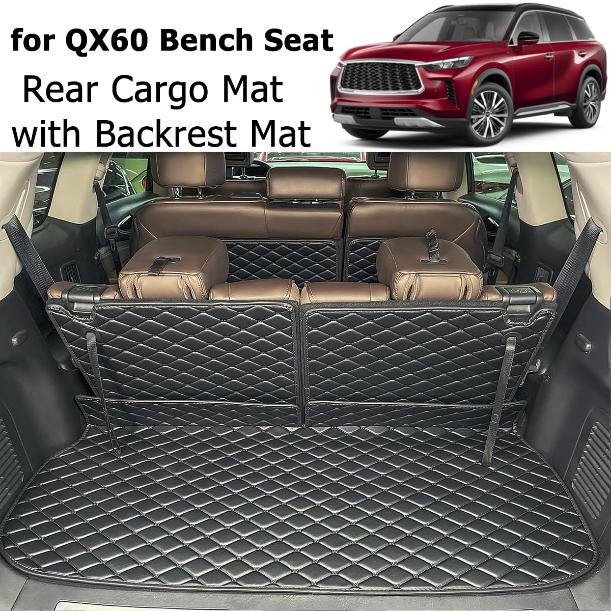 7DEEKEI for 2022-2025 Infiniti QX60 (Bench seat in The 2nd Row) Trunk Mat & 2ND+3RD Row Rear Backrest Mat Cargo Liners (5pcs) All Weather Anti-Slip