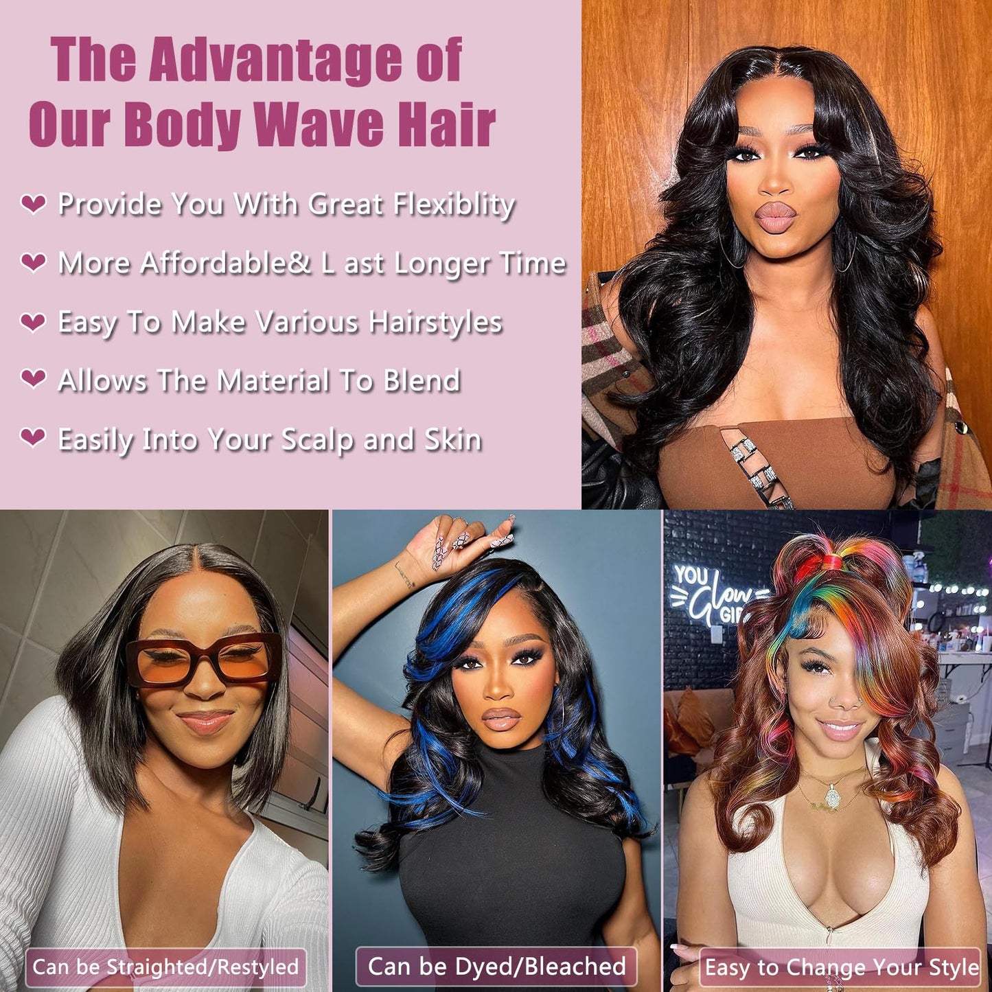 Body Wave Bundles Human Hair - 4 Bundles, 14/16 Inch, 100% Unprocessed Brazilian Virgin Hair Weave, Natural Black