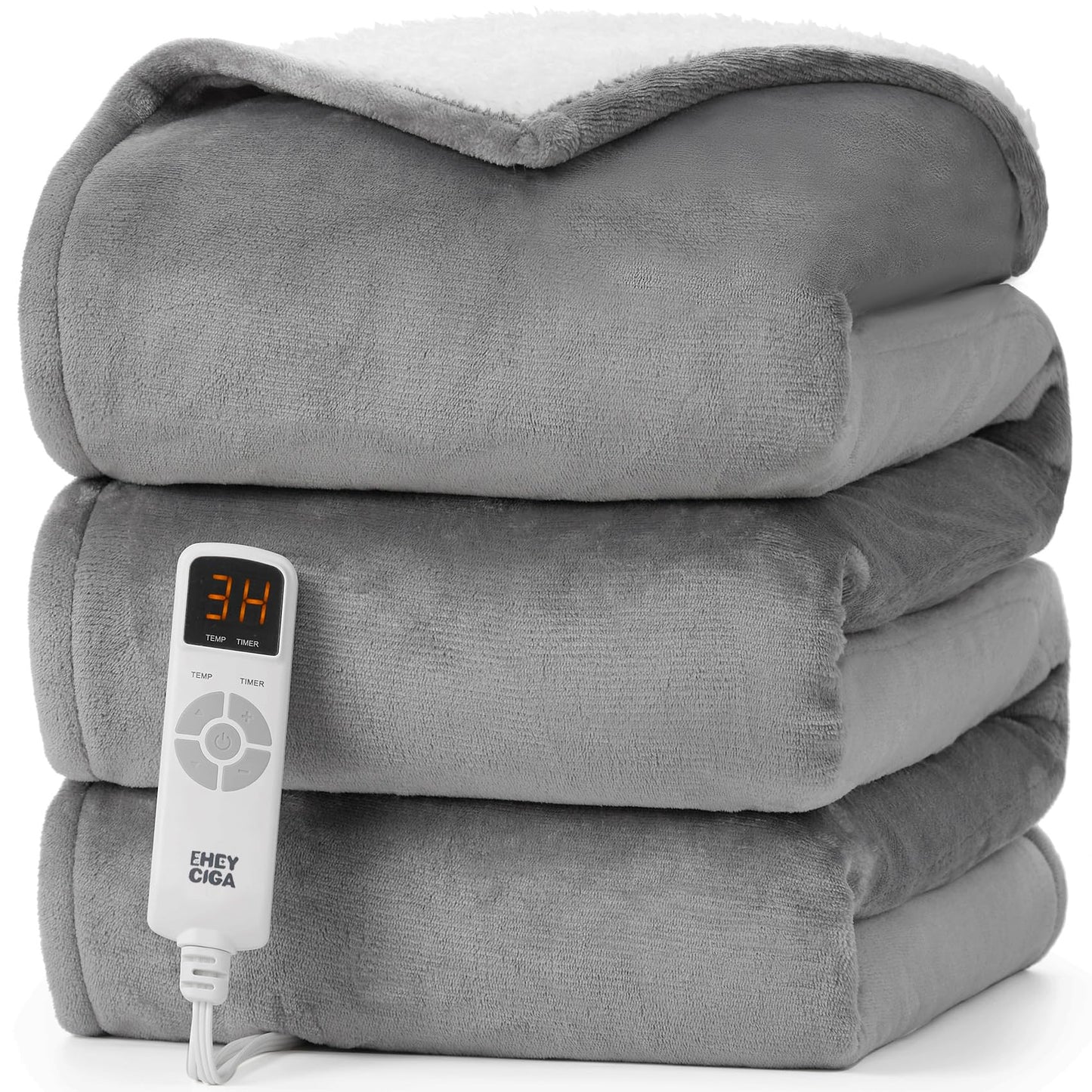 EHEYCIGA Heated Blanket Electric Blanket Throw - Heating Blanket with 6 Heating Levels & 10 Hours Auto Off, Soft Cozy Sherpa Washable Blanket with Fast Heating, 50 x 60 Inches, Grey