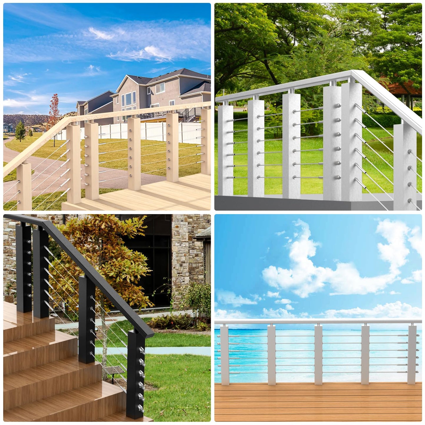 BLIKA 300 Pack Stainless Steel Protector Sleeves for 1/8" 5/32" or 3/16" Deck Cable Railing, for Wood/Composite Posts, T316 Marine Grade