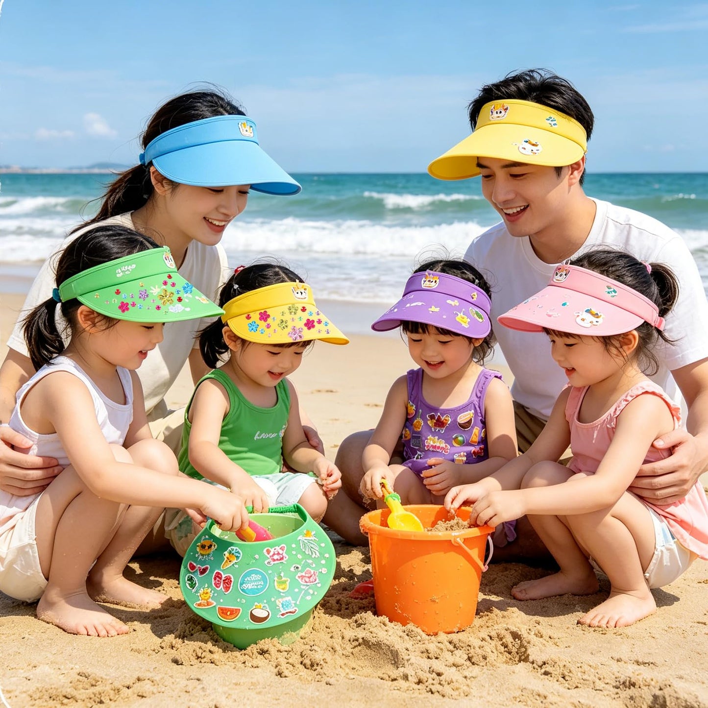 Chzhwlc 24 Sets Summer Felt Visor Hats Crafts Kits Bulk, DIY Beach Sun Visor Hat Activities with Stickers for Summer Party Crafts Hawaiian Party Supplies