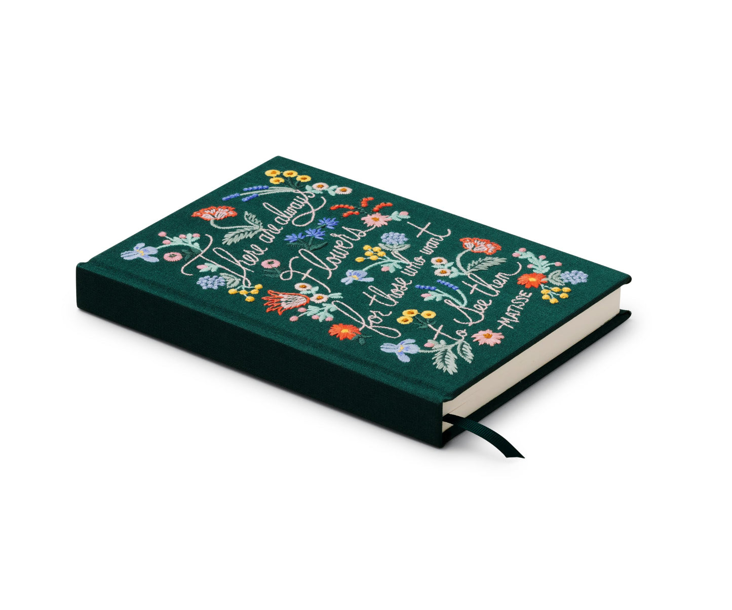 RIFLE PAPER CO. There Are Always Flowers Embroidered Journal | 240 Ruled Pages, Cloth Cover with Floral Embroidery & Grosgrain Ribbon Bookmark, Lay-Flat Binding, 8" L x 5.75" W