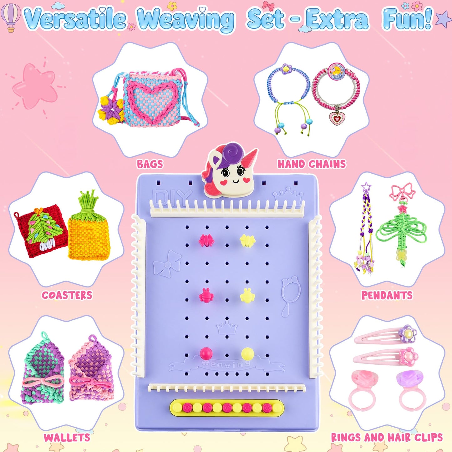 ELFJOY Friendship Bracelet Making Kit,Arts and Crafts Kit for Girls Ages 8 9 10 11 12,Rainbow Weaving Loom for Kids to Make Bracelets Coasters Complete Beginner Weaving Supplies for Christmas Birthday