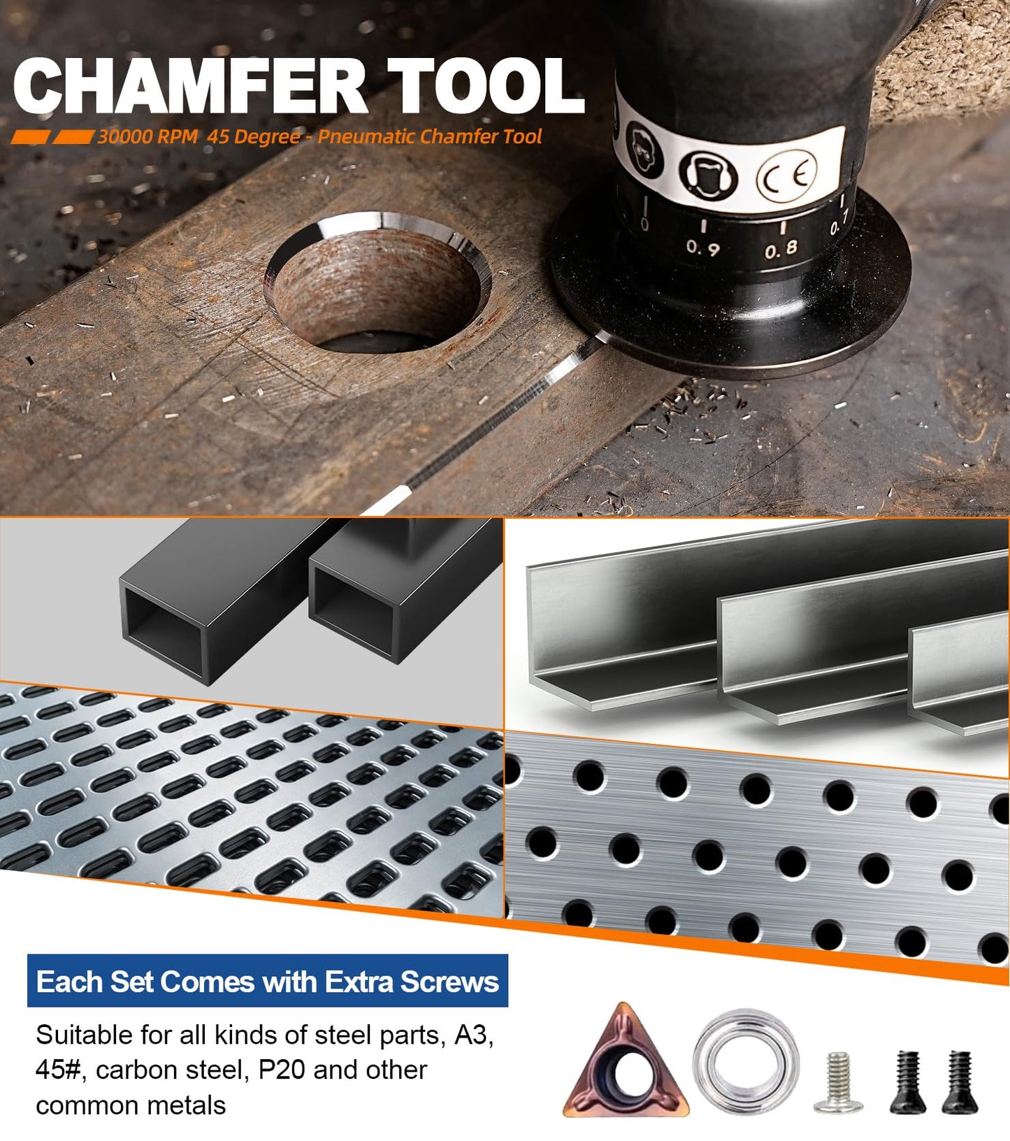 SI FANG Portable Pneumatic Chamfer Tool, for Metal Chamfering Deburring Trimming Beveling, Ultra Light Handheld Mini Air Beveler, with Carbide Blade Inserts and Bearing
